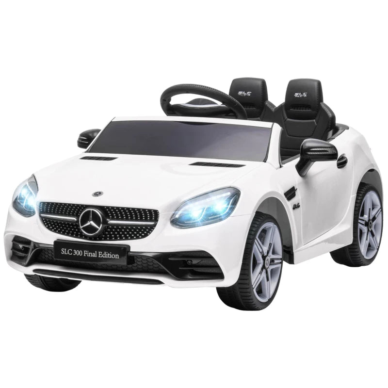 Benz SLC 300 Licensed 12V Kids Electric Ride On, with Music, Remote Control, LED Headlights, Horn, White