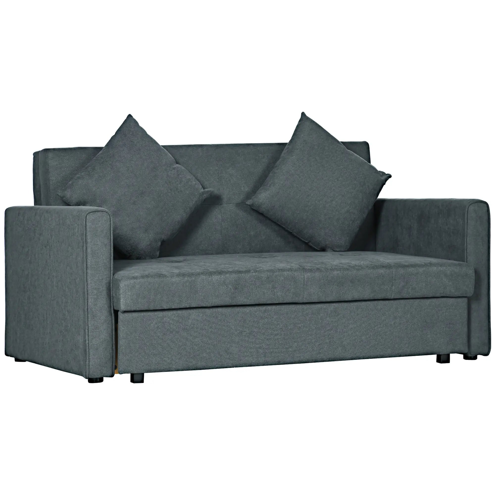 2 Seater Sofa Bed, Convertible Bed Settee, Modern Cotton Loveseat Sofa Couch with 2 Cushions, Hidden Storage for Living Room, Guest Room, Dark Grey