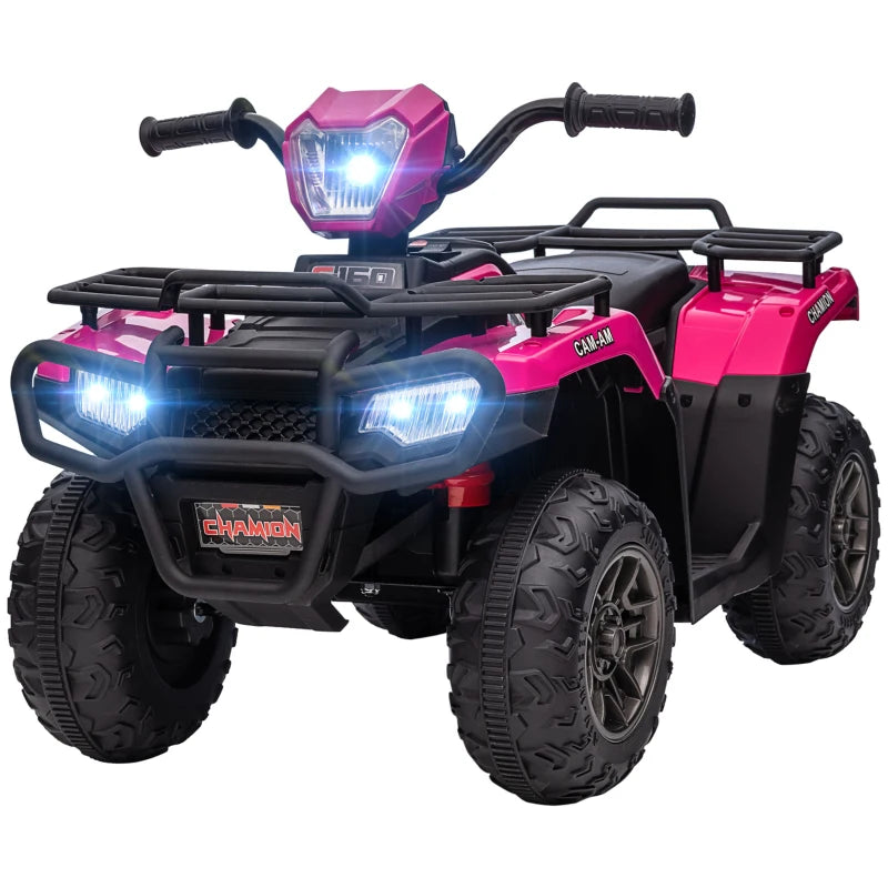 12V Kids Quad Bike with Forward, Reverse Functions, Ride-On ATV w/ Music, LED, Headlights, for Ages 3-5 Years - Pink