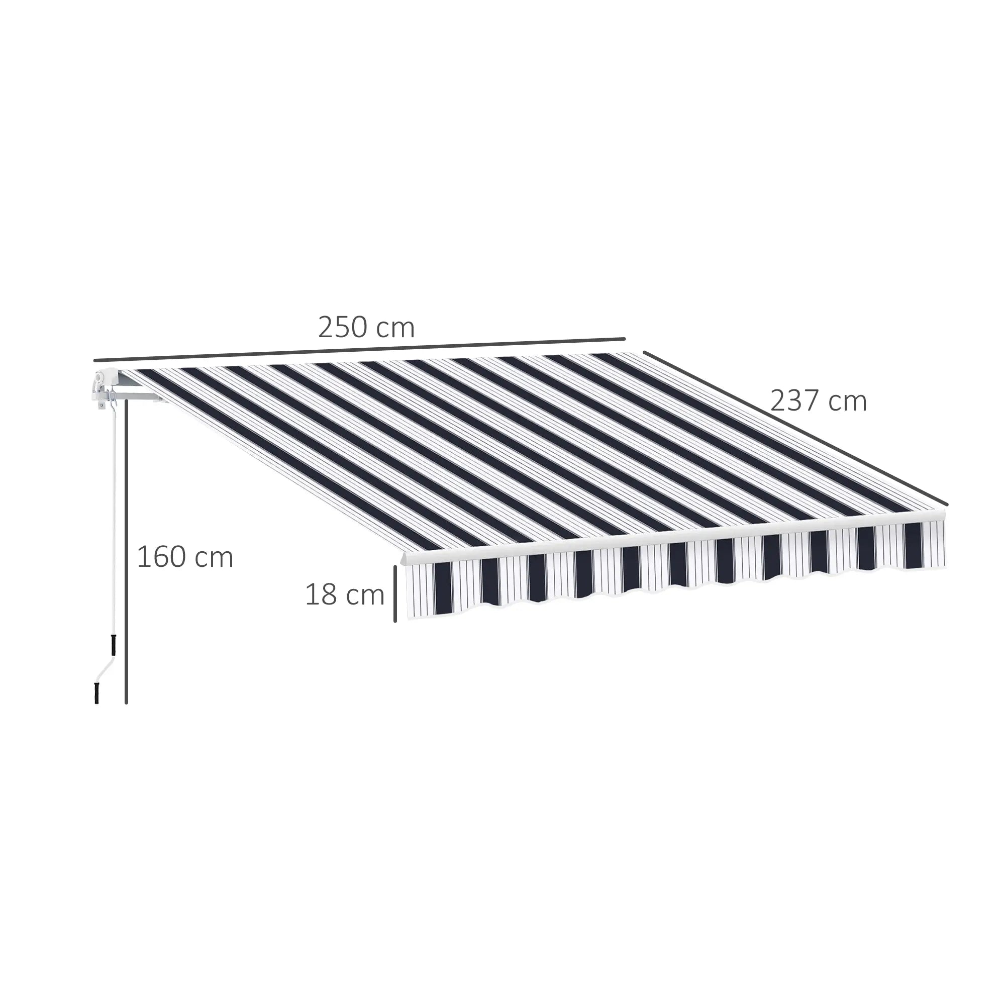 Manual Retractable Awning, 2.5x2 m-Dark Blue/White Stripes