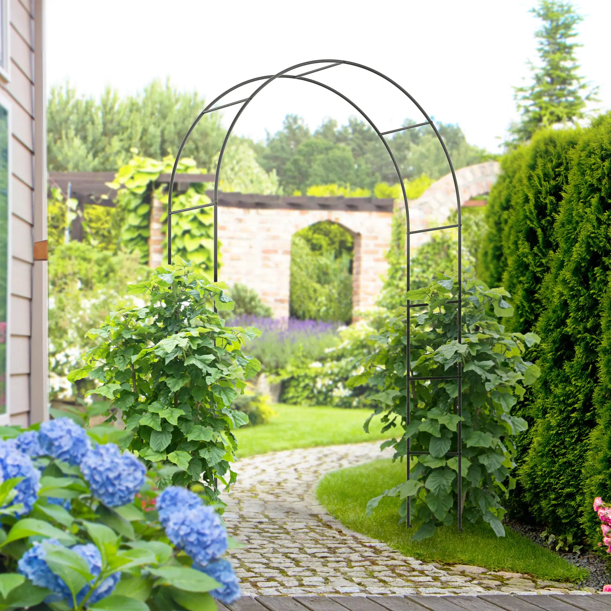 Outdoor Garden Arch, Metal Garden Arbor for Climbing Plants, Roses, Vines, Wedding Arch for Outdoor, 140L x 40W x 240H cm, Black