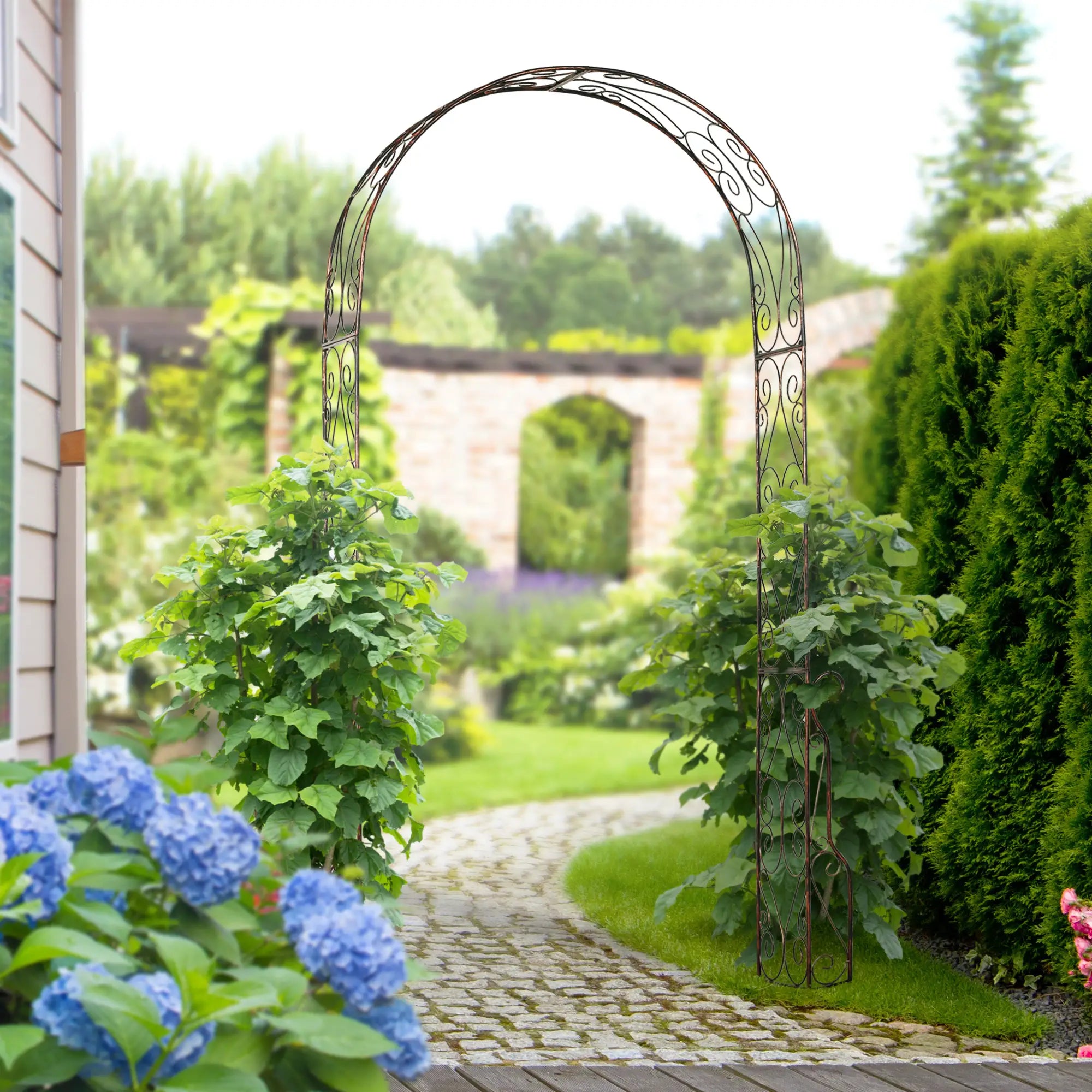 Metal Garden Arch Trellis, Decorative Arbour Archway for Walkway Path Ceremony Wedding Party, 120 x 30 x 226cm
