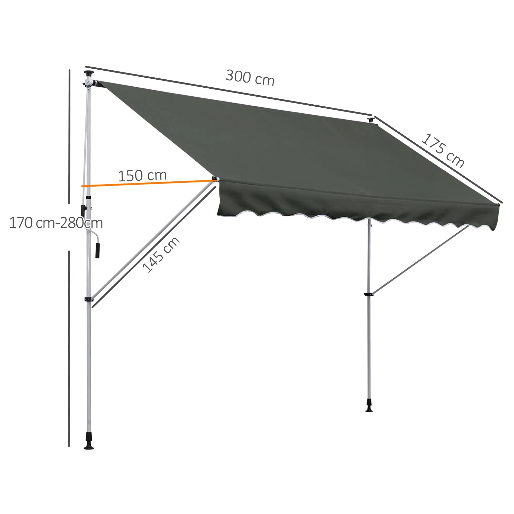 3x1.5m Adjustable Outdoor Aluminium Frame Awning Grey