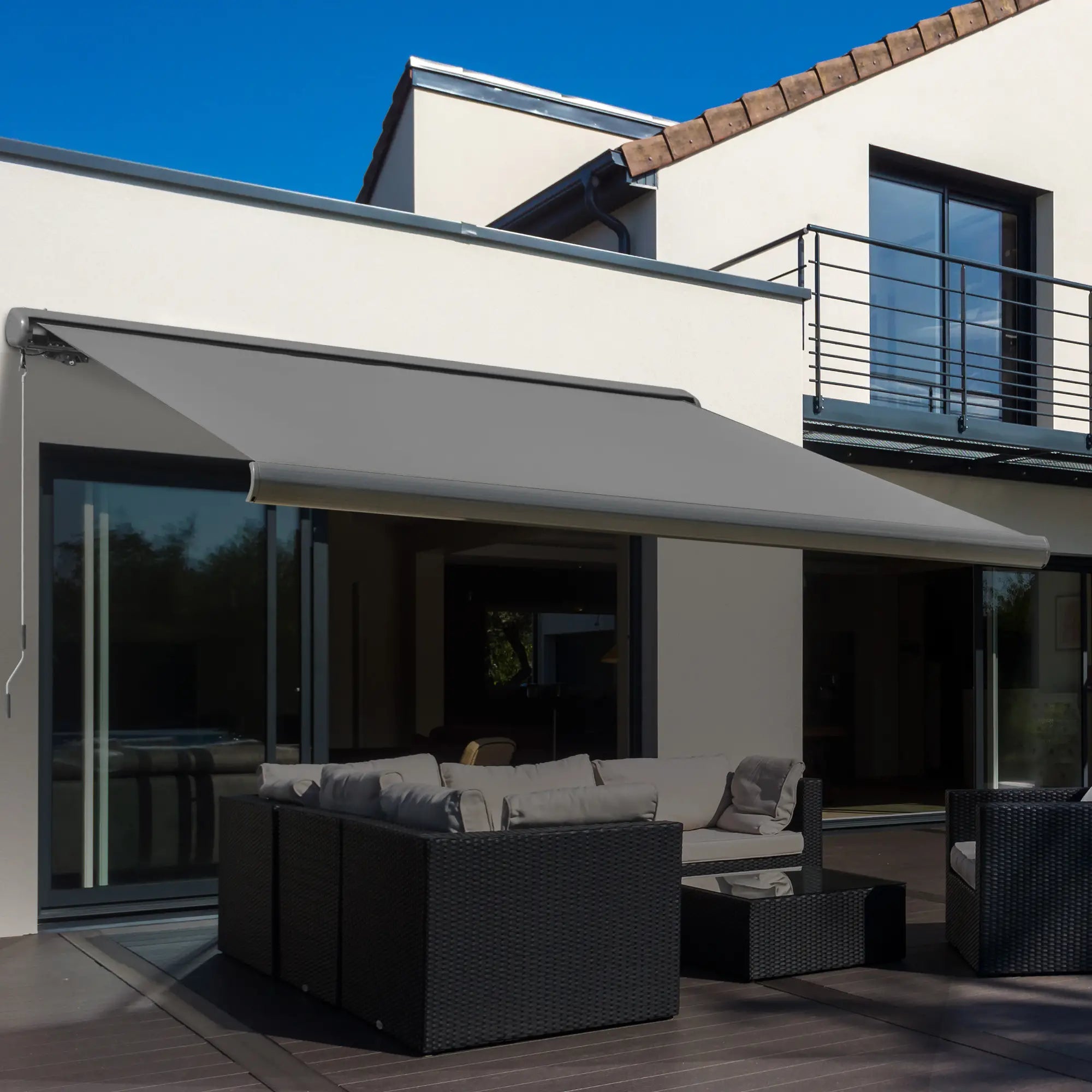 3 x 2.5m Electric Awning with Remote Controller, Aluminium Frame DIY Retractable Awning, UV50+ Sun Shade Canopy for Garden Patio Deck Door Window, Grey