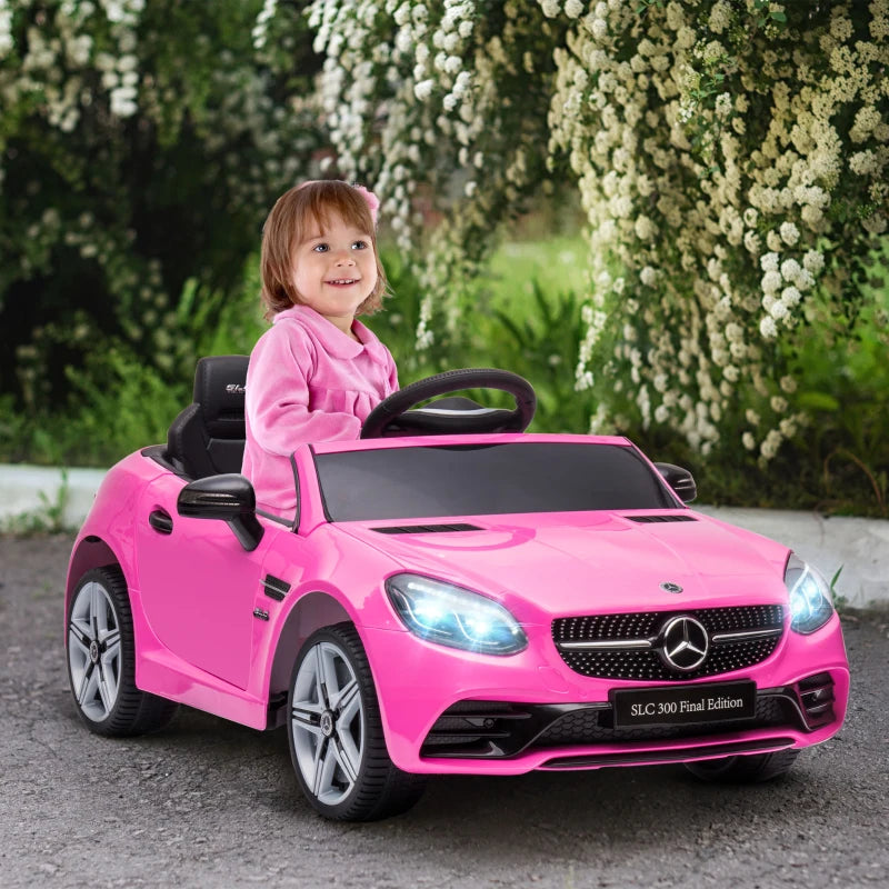Benz SLC 300 Licensed 12V Kids Electric Ride On, with Music, Remote Control, LED Headlights, Horn, Pink