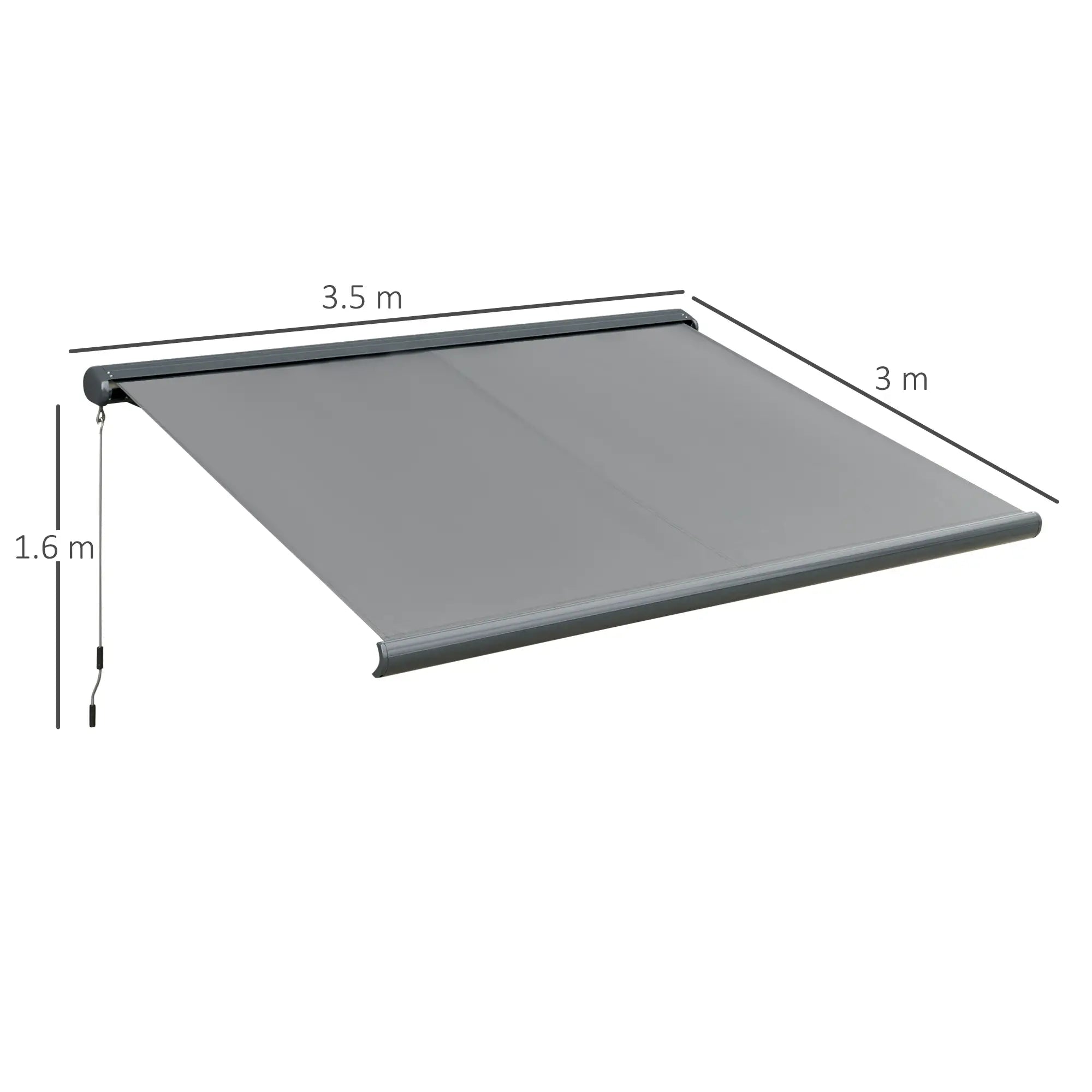 3.5x3m LED Light Full Cassette Case Electric/Manual Awning Door Window Sun Shade Patio Canopy Retractable w/ Remote Grey