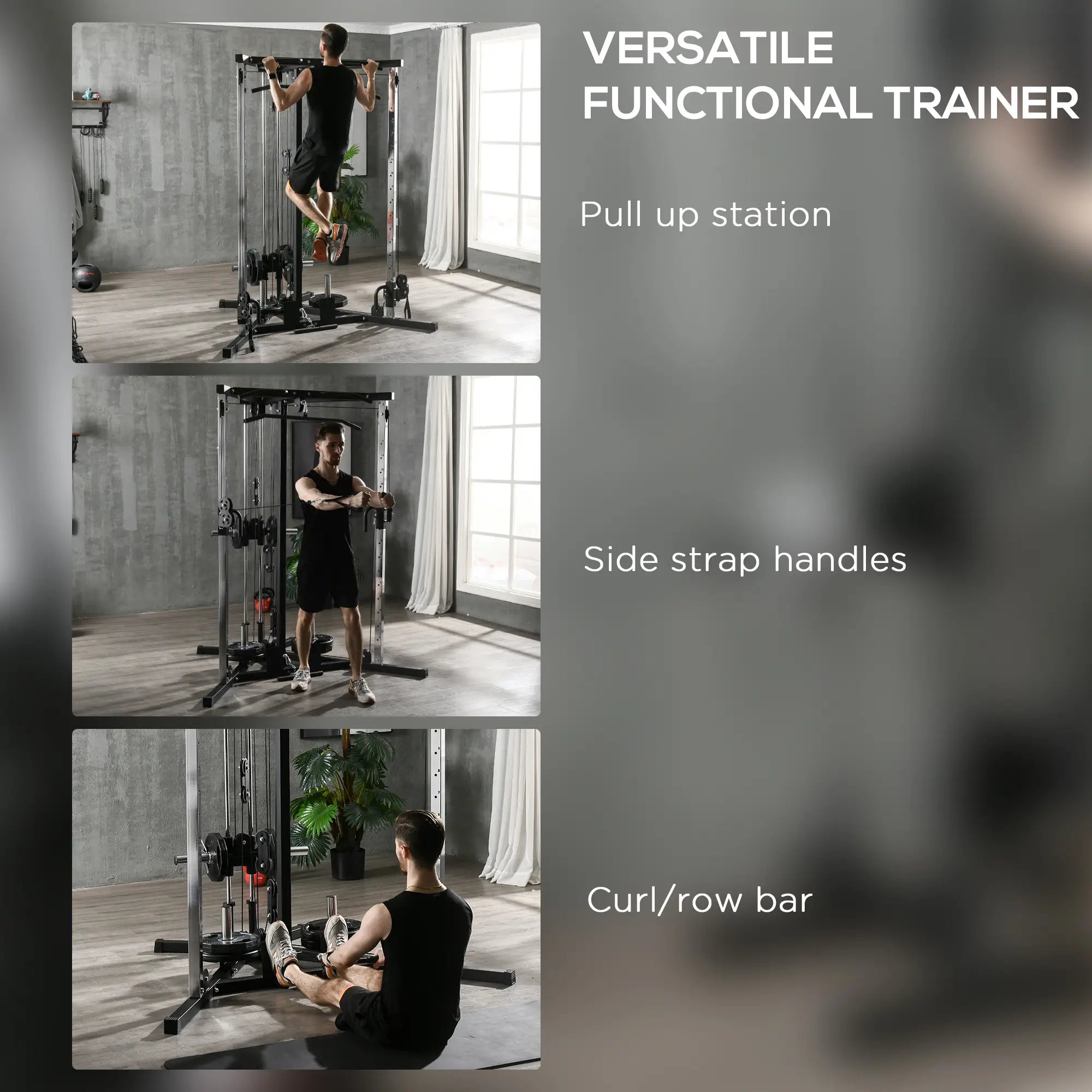 Home Gym Machine, Multifunctional Gym Equipment with High and Low Pulleys, Pull Up Bar, 15-Position Adjustable Strength Training Workout Station for Full Body Fitness