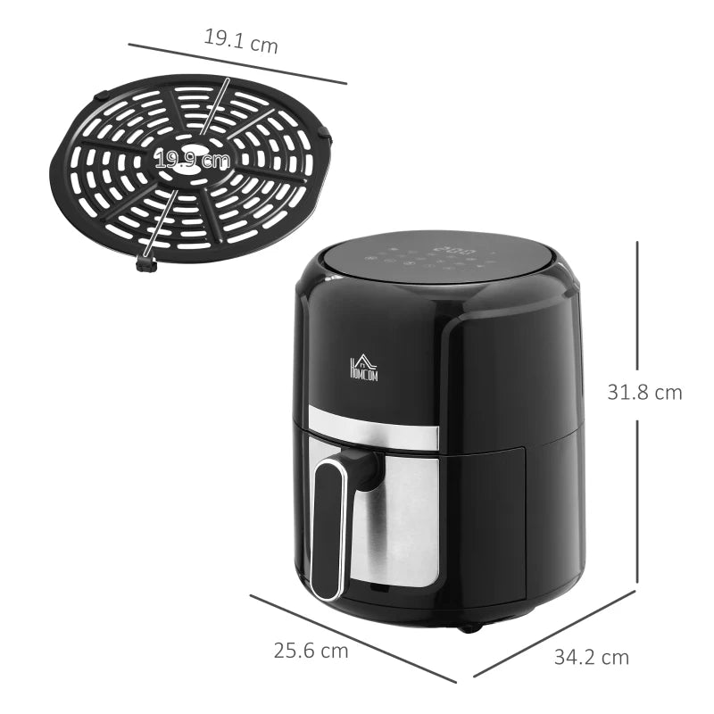 4L Air Fryer, 1300W Air Fryer Oven with Digital Touch Display, Rapid Air Circulation, 12 Cooking Programs, Adjustable Temperature, Timer, Nonstick Basket for Oil Less or Low Fat Cooking, Black