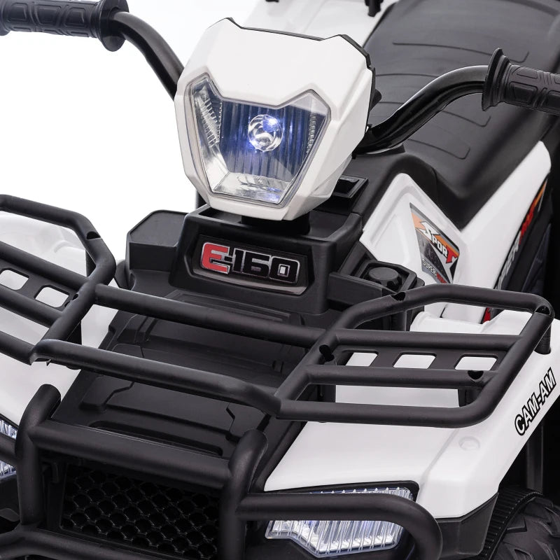 12V Kids Quad Bike with Forward, Reverse Functions, Ride-On ATV w/ Music, LED, Headlights, for Ages 3-5 Years - White
