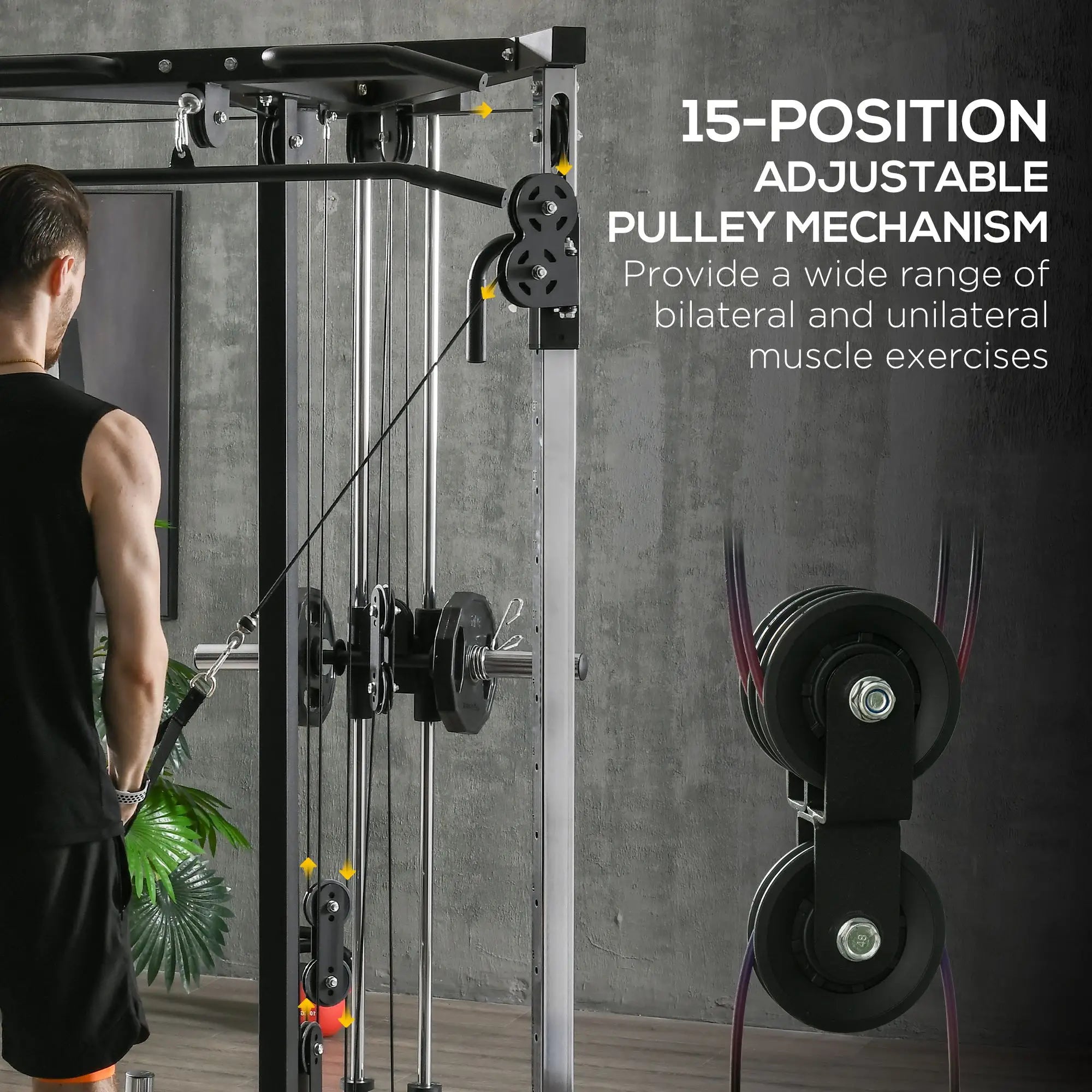 Home Gym Machine, Multifunctional Gym Equipment with High and Low Pulleys, Pull Up Bar, 15-Position Adjustable Strength Training Workout Station for Full Body Fitness