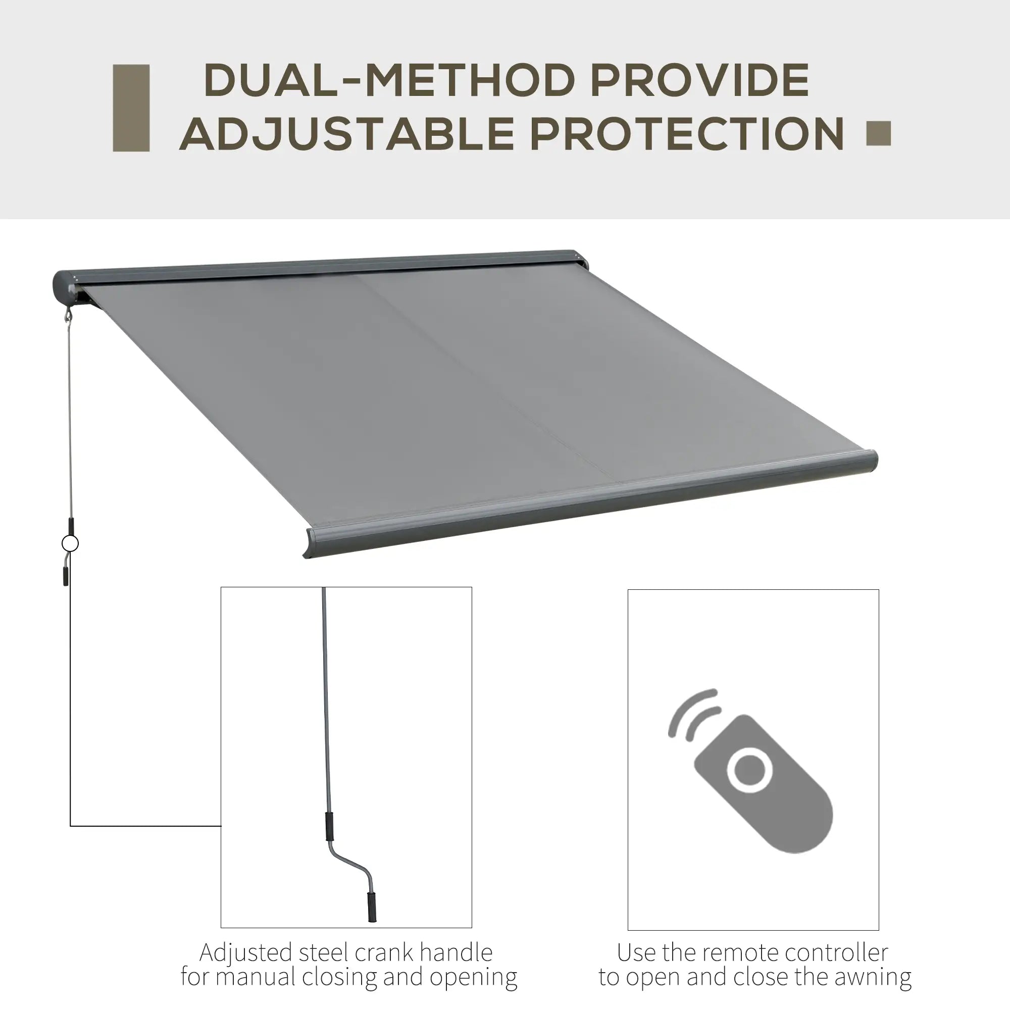 3.5x3m LED Light Full Cassette Case Electric/Manual Awning Door Window Sun Shade Patio Canopy Retractable w/ Remote Grey