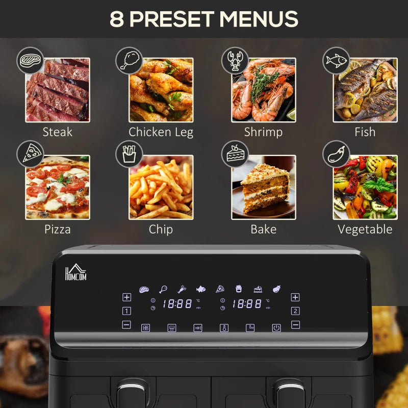 8L Dual Basket Air Fryer, 8-in-1 Air Fryer Oven with Digital Display, Visible, Timer, Preheat for Oil Free Low Fat Cooking, 2500W, Sync Finish, Sliver