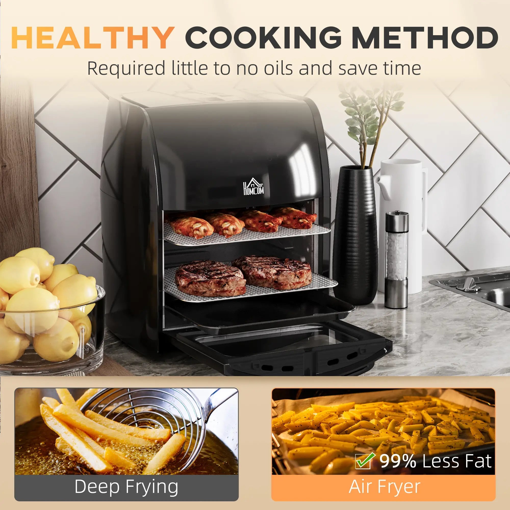 12L 8 in 1 Digital Air Fryer Oven with Roast, Bake, Dehydrate, 8 Preset Modes, Rapid Air Circulation, Timer, Inner Light, Memory Function, 1800W, Dish Wash Accessory, Black 4.9 Bargain Clearance Centre