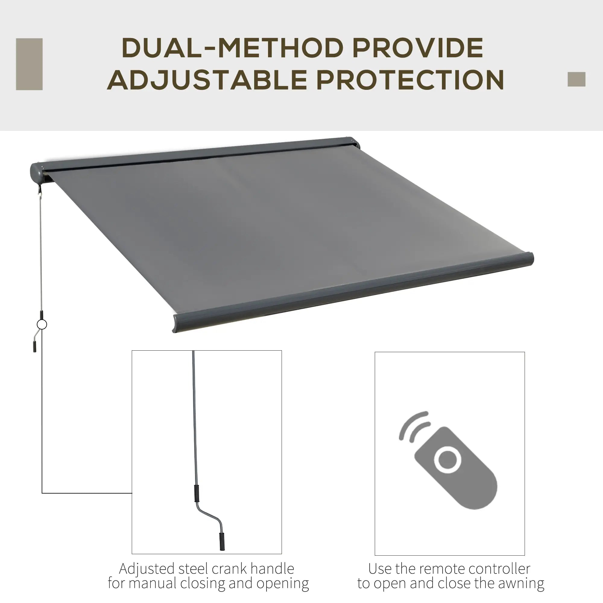 3 x 2.5m Electric Awning with Remote Controller, Aluminium Frame DIY Retractable Awning, UV50+ Sun Shade Canopy for Garden Patio Deck Door Window, Grey