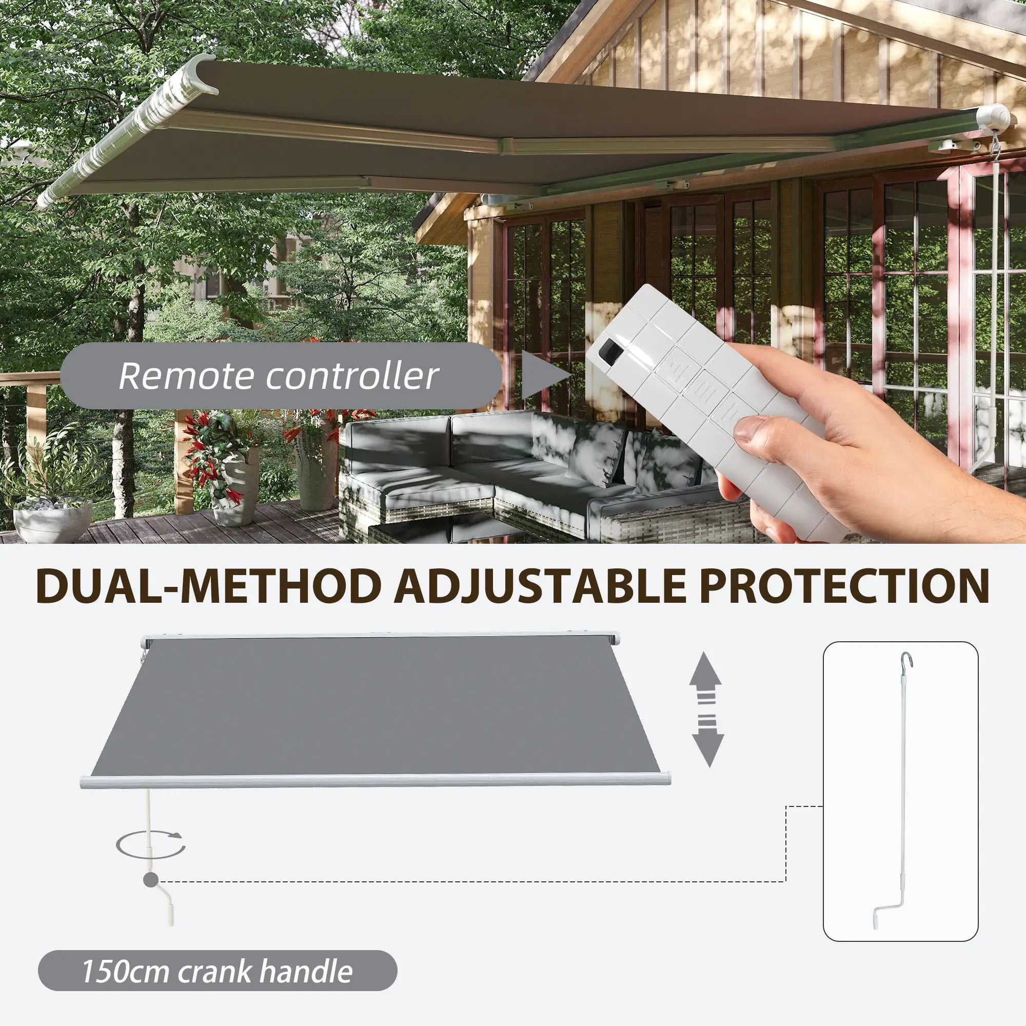 4x3m Full Cassette Electric/Manual Retractable Awning with Remote Controller, Sun Canopies for Patio Door Window with Remote Controller, Grey