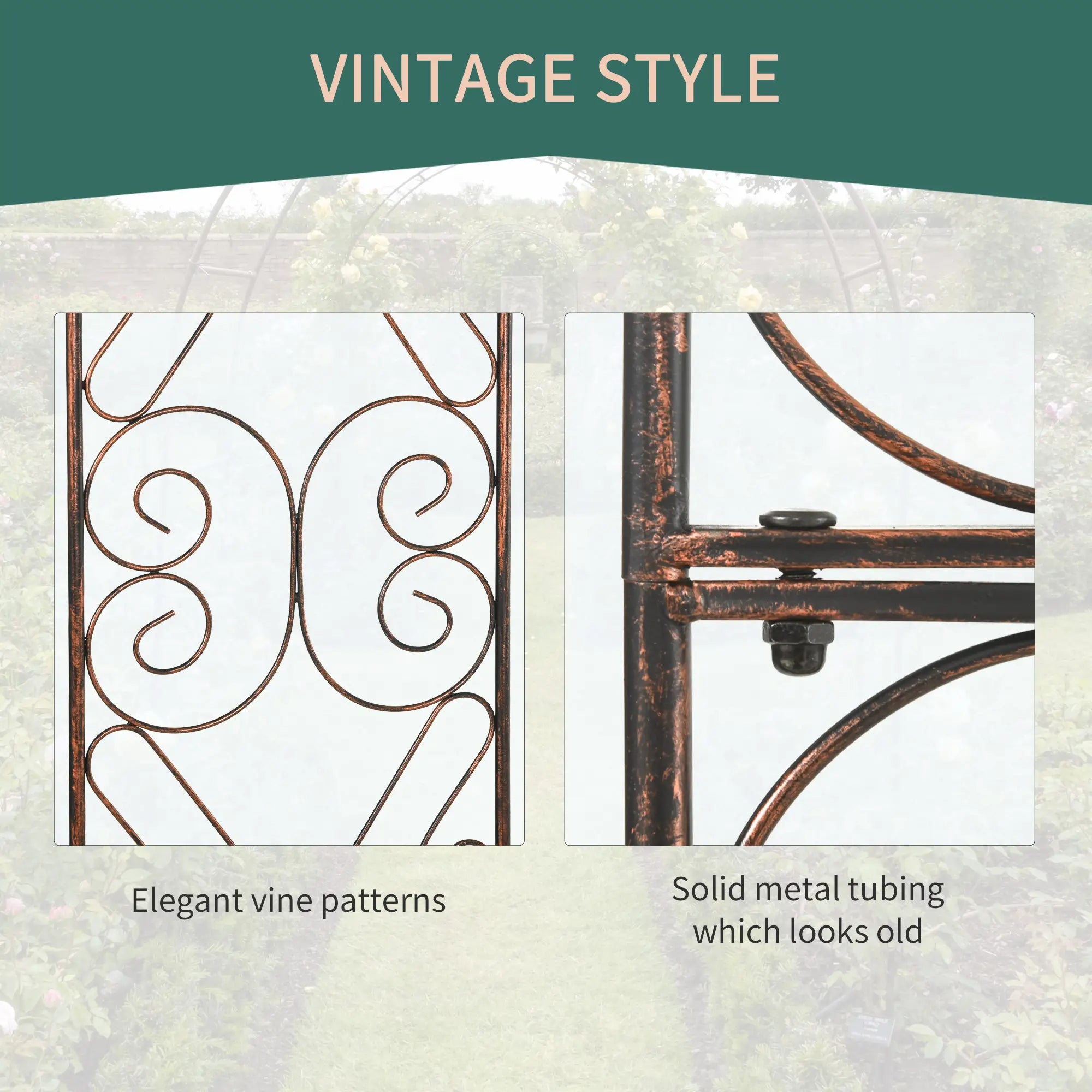 Metal Garden Arch Trellis, Decorative Arbour Archway for Walkway Path Ceremony Wedding Party, 120 x 30 x 226cm