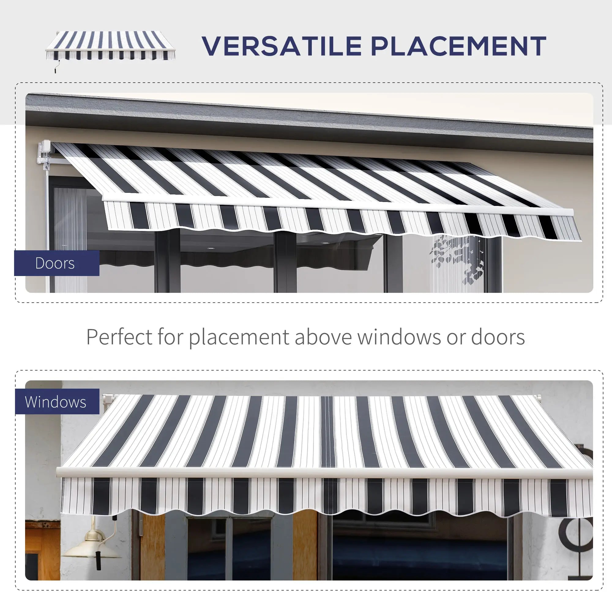Manual Retractable Awning, 2.5x2 m-Dark Blue/White Stripes
