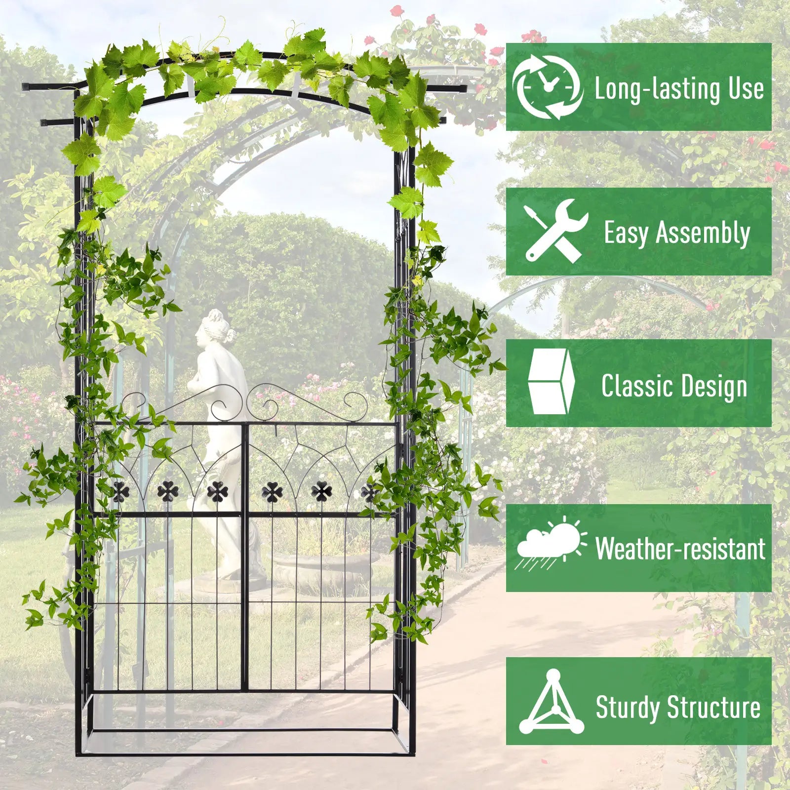 Garden Outdoor Entrance Arch with Door Outdoor Patio Decoration for Rose Trellis Arbour Climbing Plant 131L x 49W x 200Hcm