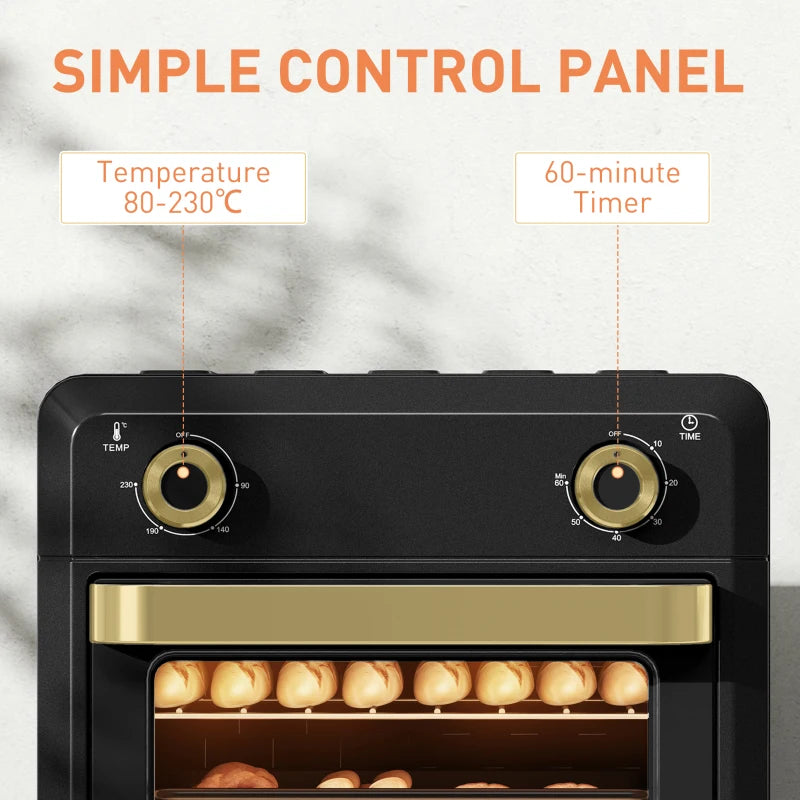 10L Air Fryer Oven, Mini Oven, Oil Free Cooking, Grill, Roast, Bake, with Adjustable Temperature, Timer, Dishwasher Safe, 1000W, Black