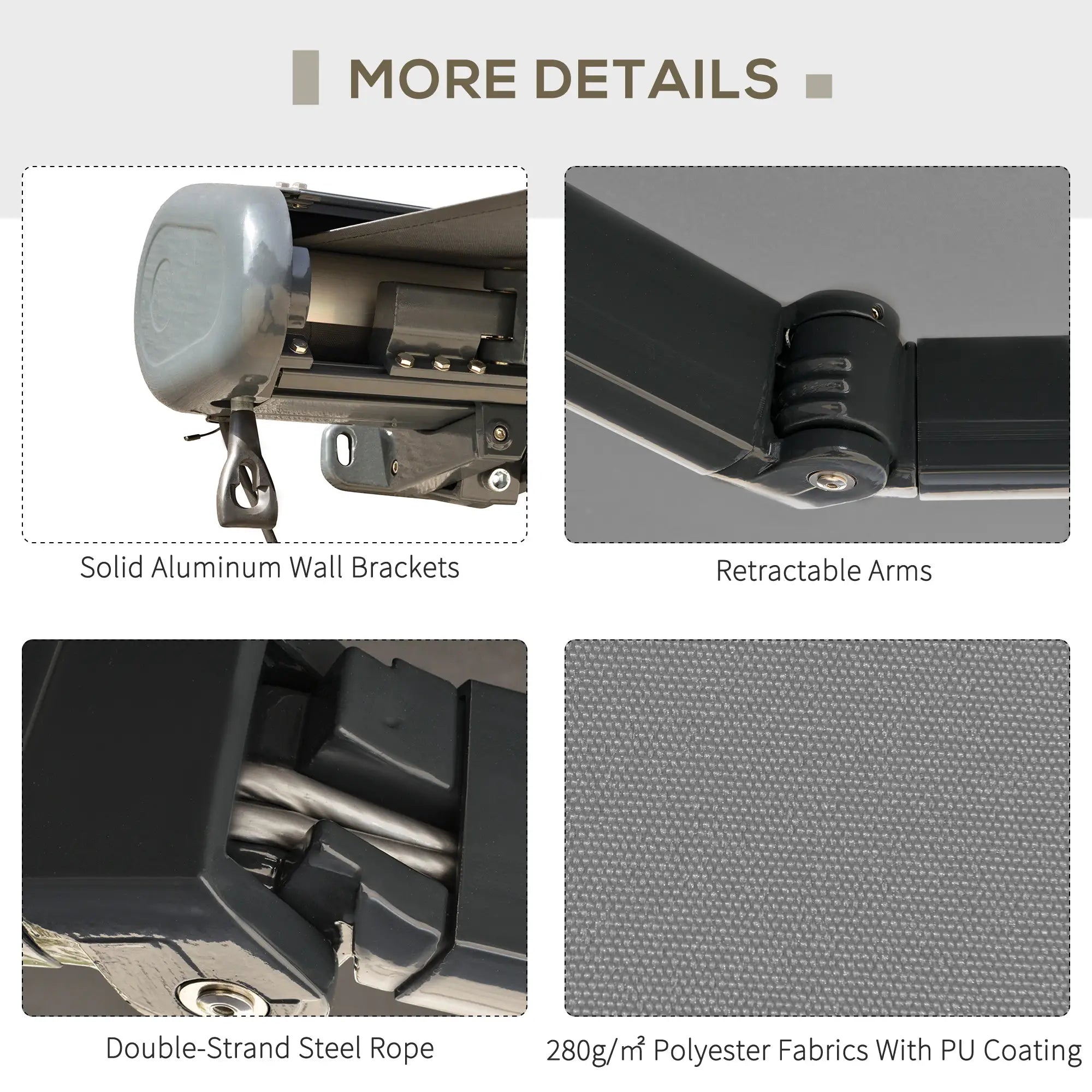 3 x 2.5m Electric Awning with Remote Controller, Aluminium Frame DIY Retractable Awning, UV50+ Sun Shade Canopy for Garden Patio Deck Door Window, Grey