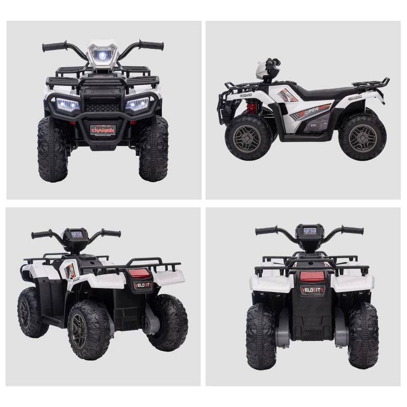 12V Kids Quad Bike with Forward, Reverse Functions, Ride-On ATV w/ Music, LED, Headlights, for Ages 3-5 Years - White