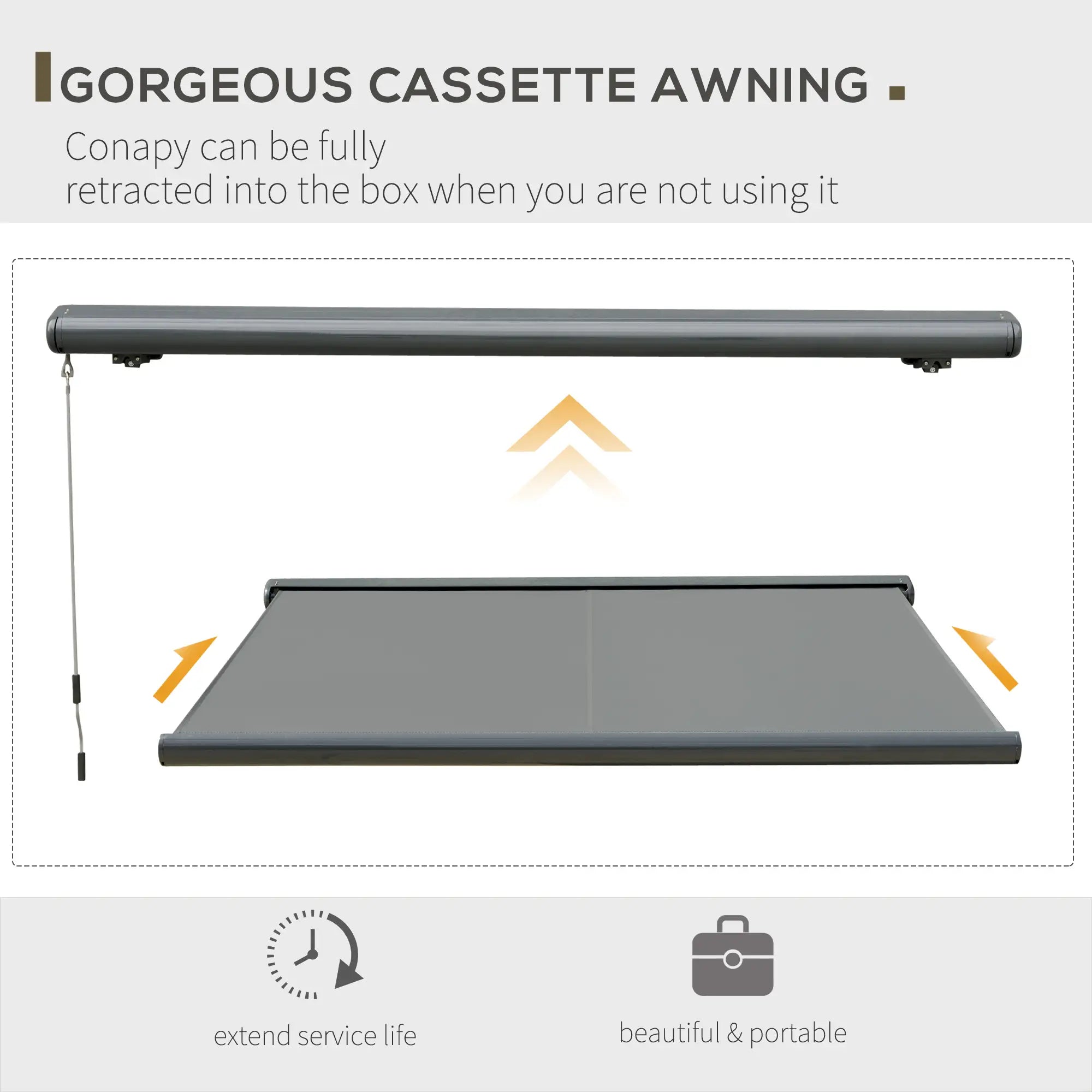 3.5x3m LED Light Full Cassette Case Electric/Manual Awning Door Window Sun Shade Patio Canopy Retractable w/ Remote Grey