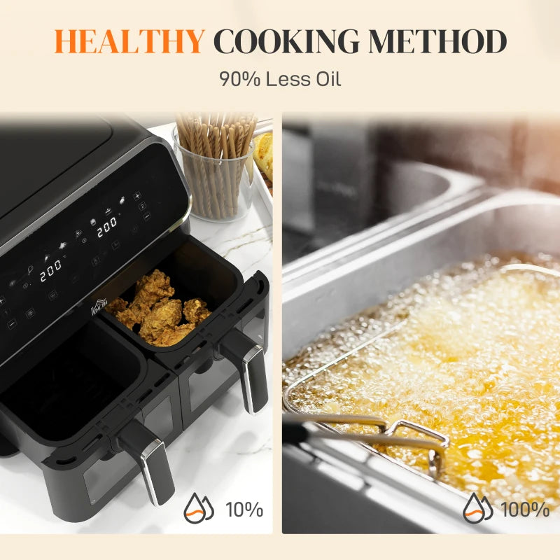 8L Dual Basket Air Fryer, 80-200℃, with Sync Function - Black/Silver