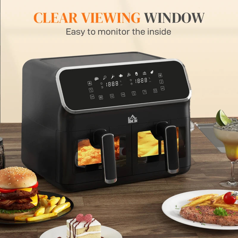 8L Dual Basket Air Fryer, 80-200℃, with Sync Function - Black/Silver