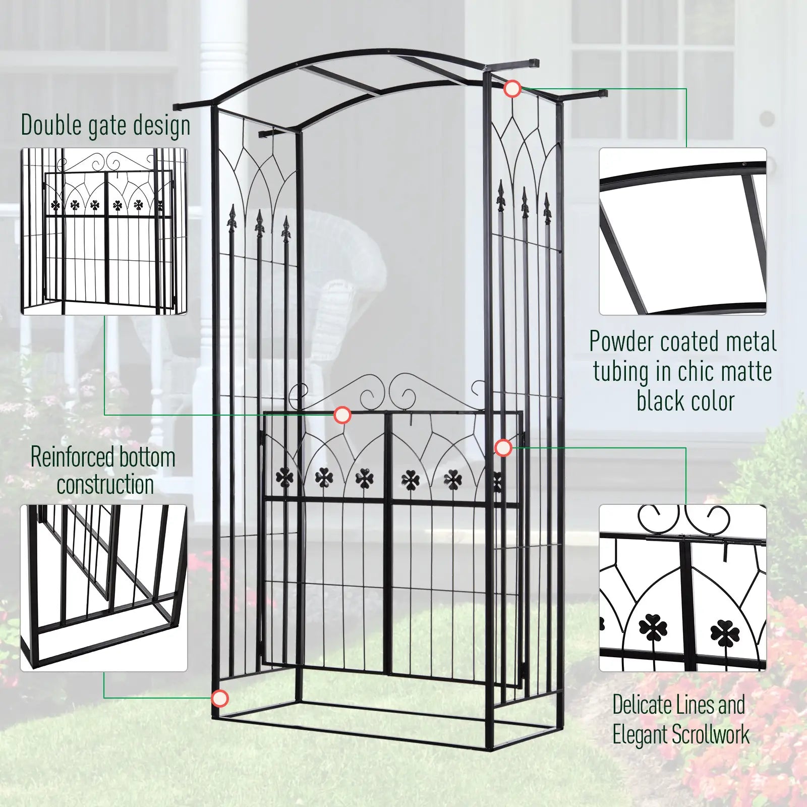 Garden Outdoor Entrance Arch with Door Outdoor Patio Decoration for Rose Trellis Arbour Climbing Plant 131L x 49W x 200Hcm