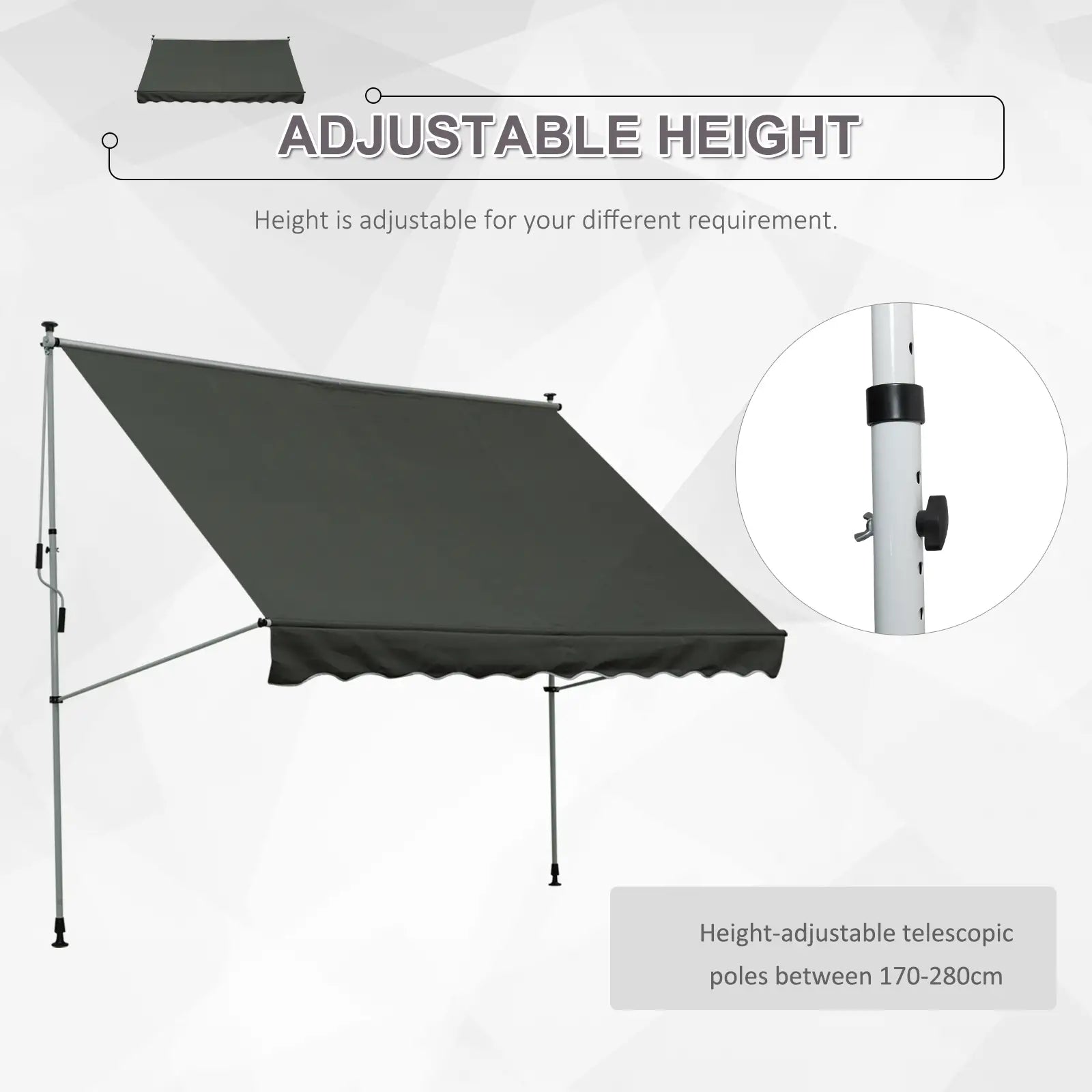 3x1.5m Adjustable Outdoor Aluminium Frame Awning Grey