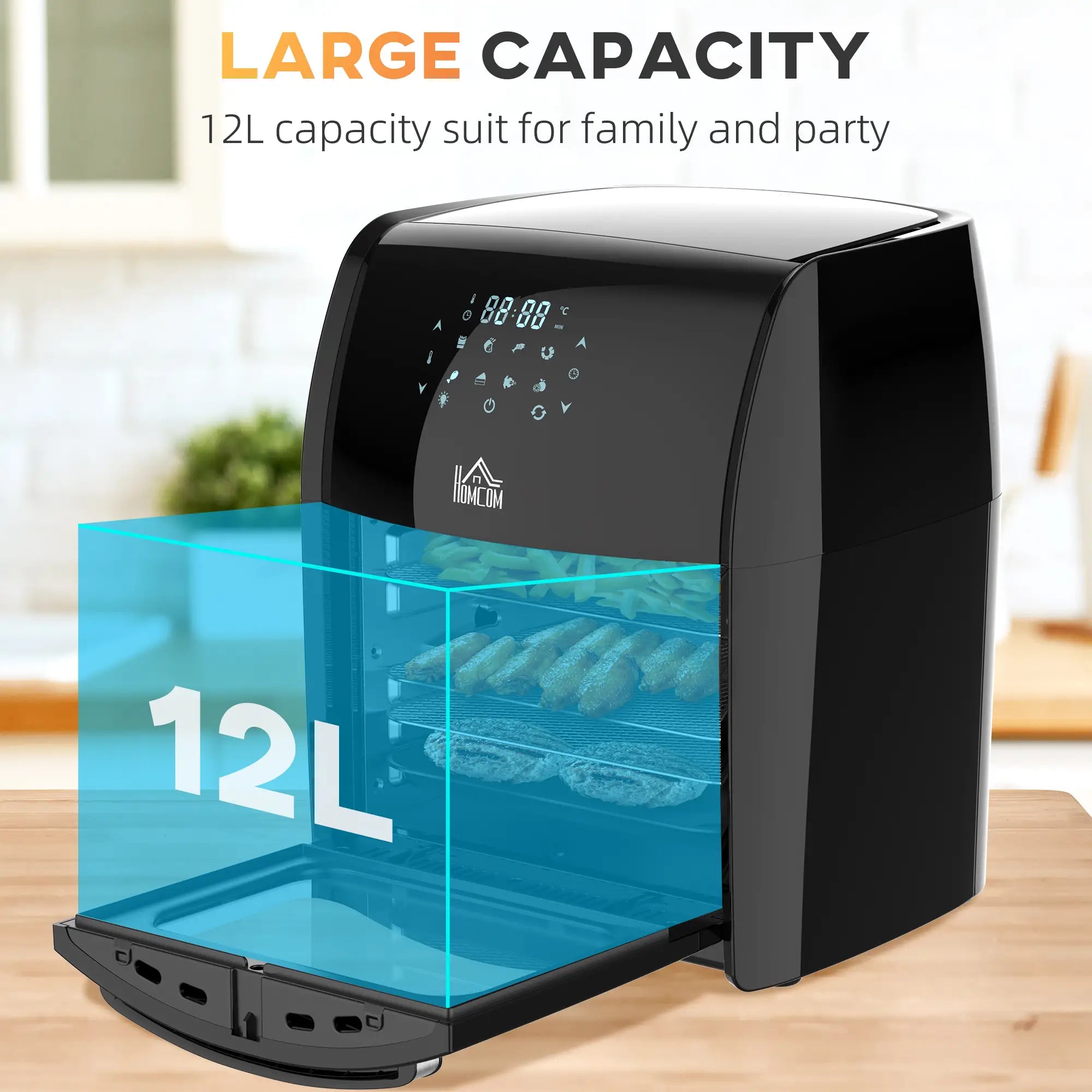 12L 8 in 1 Digital Air Fryer Oven with Roast, Bake, Dehydrate, 8 Preset Modes, Rapid Air Circulation, Timer, Inner Light, Memory Function, 1800W, Dish Wash Accessory, Black 4.9 Bargain Clearance Centre