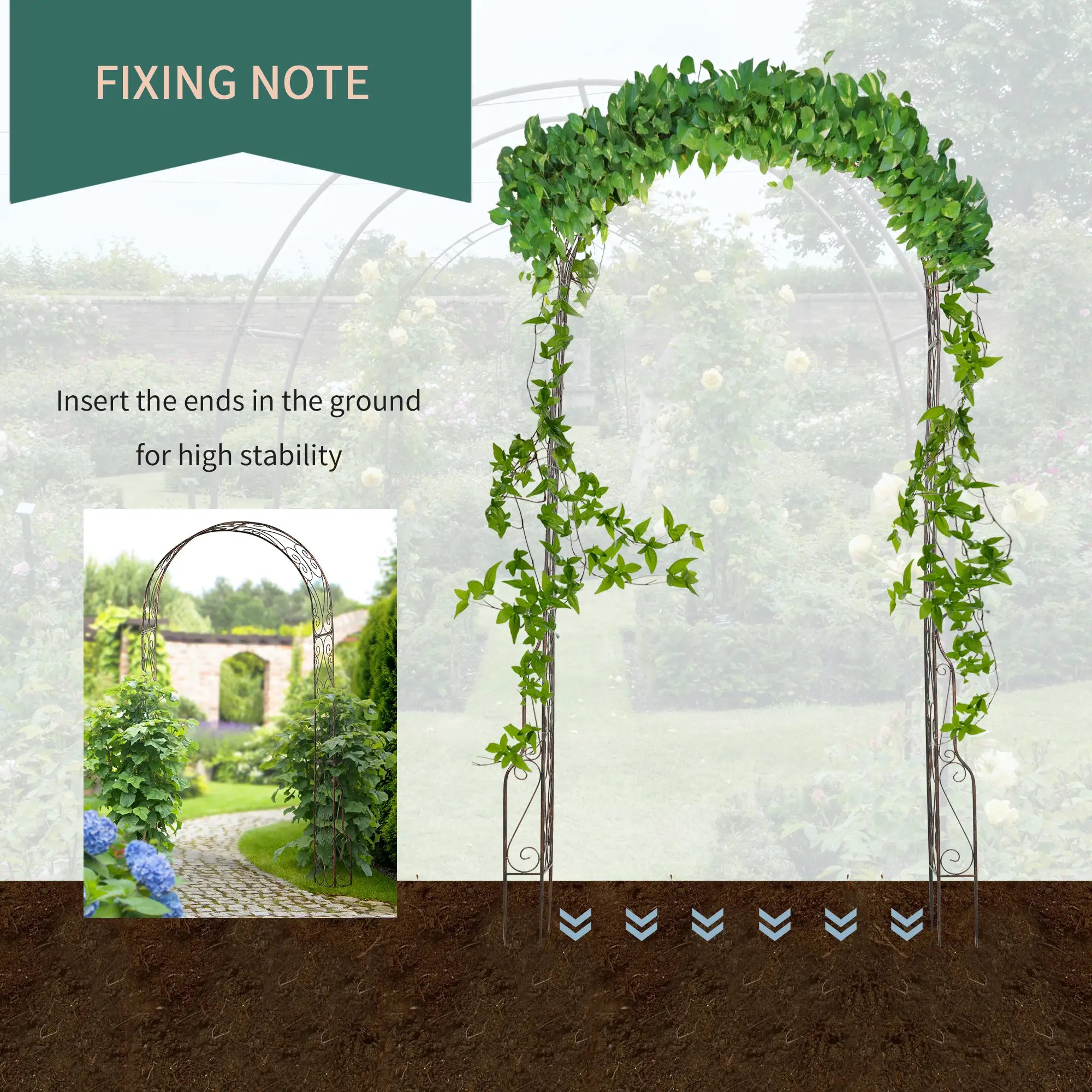 Metal Garden Arch Trellis, Decorative Arbour Archway for Walkway Path Ceremony Wedding Party, 120 x 30 x 226cm