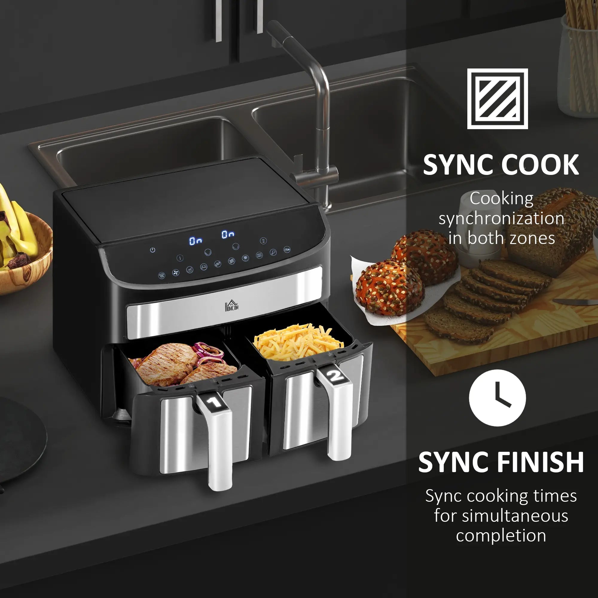 Dual Zone Air Fryer, 10-in-1 8L with Sync Cook & Sync Finish, 60-Minute Timer for Oil Free & Low Fat Cooking, 2400W Bargain Clearance Centre