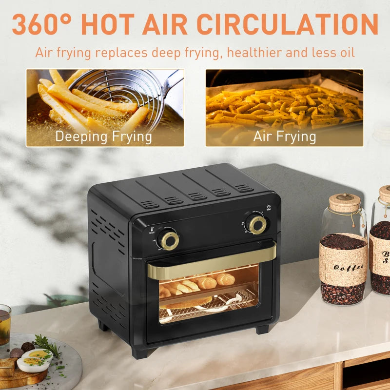 10L Air Fryer Oven, Mini Oven, Oil Free Cooking, Grill, Roast, Bake, with Adjustable Temperature, Timer, Dishwasher Safe, 1000W, Black
