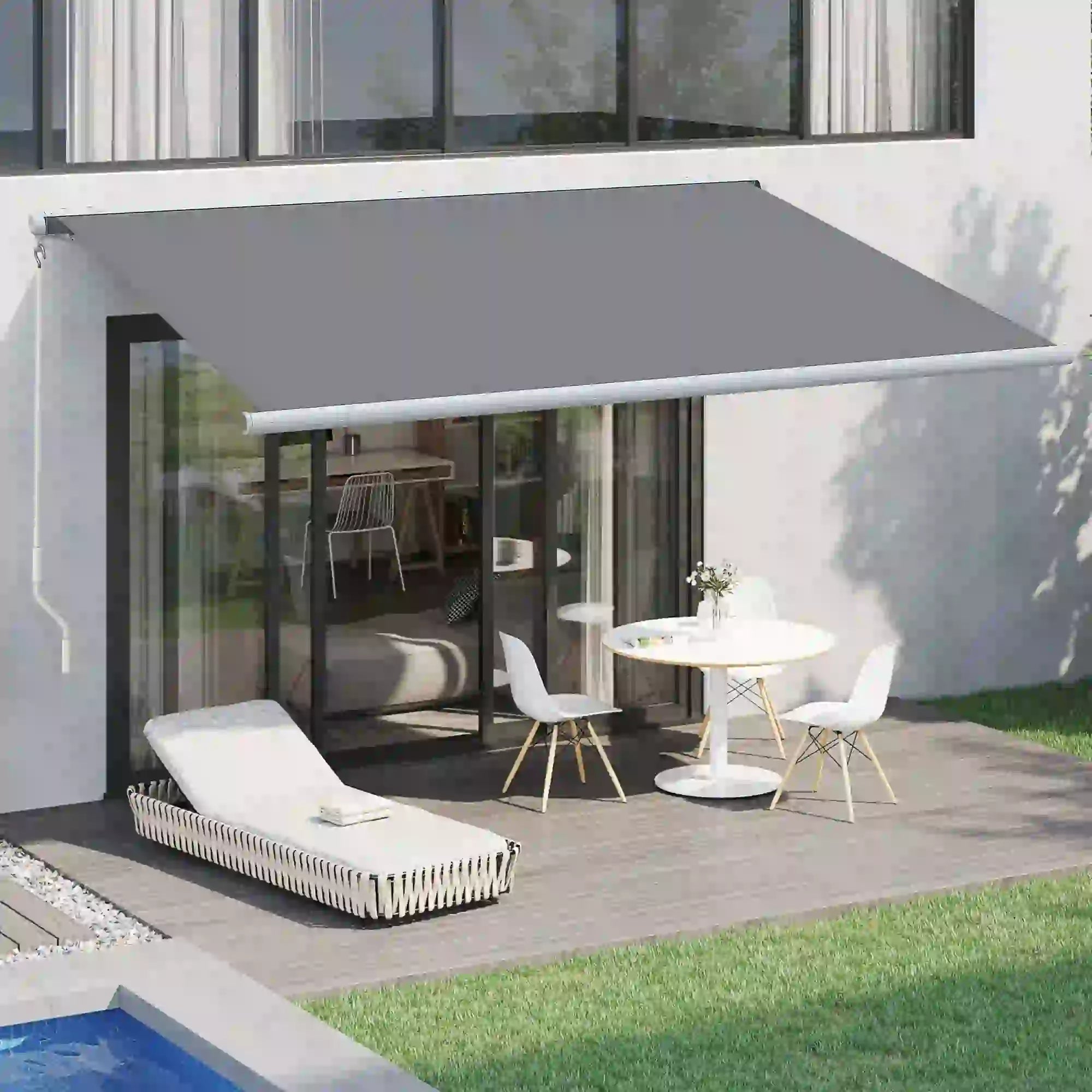 4x3m Full Cassette Electric/Manual Retractable Awning with Remote Controller, Sun Canopies for Patio Door Window with Remote Controller, Grey