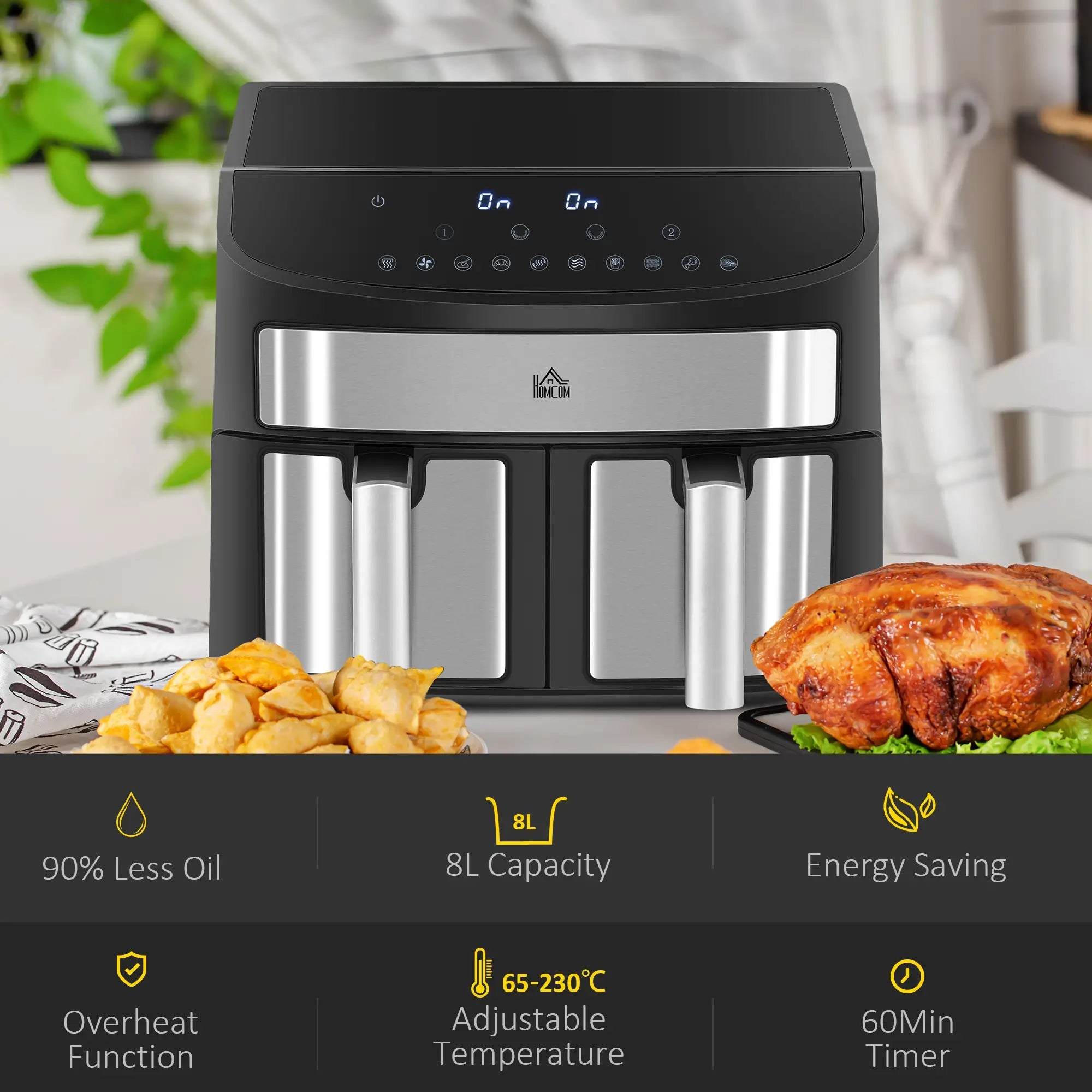 Dual Zone Air Fryer, 10-in-1 8L with Sync Cook & Sync Finish, 60-Minute Timer for Oil Free & Low Fat Cooking, 2400W Bargain Clearance Centre