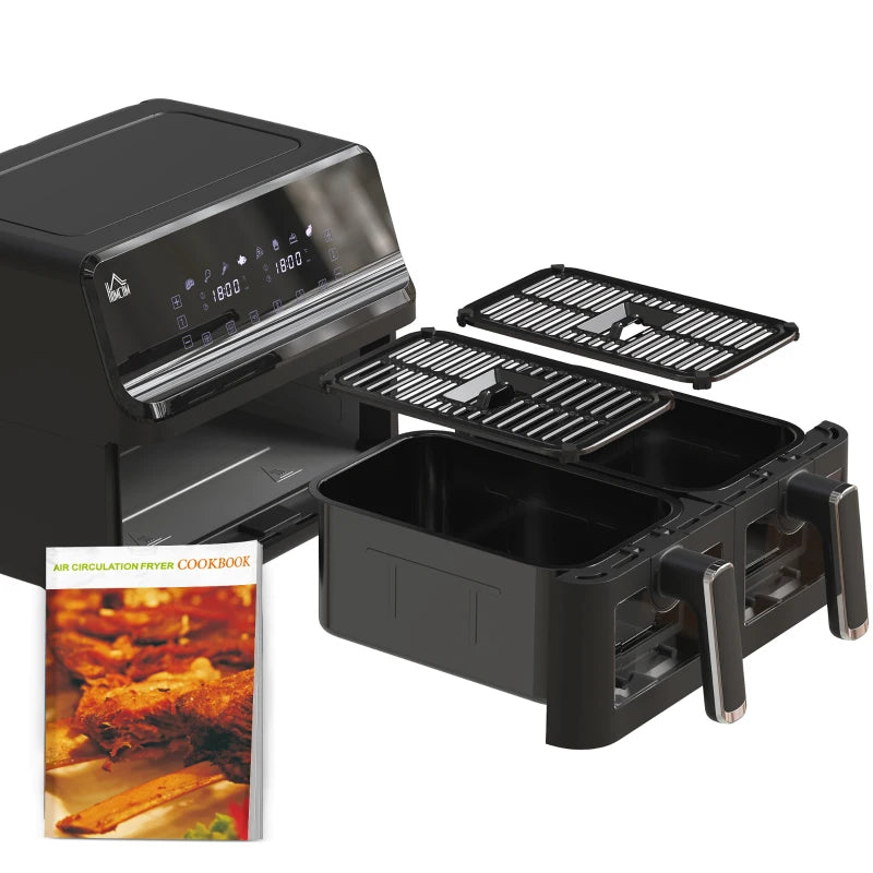 8L Dual Basket Air Fryer, 8-in-1 Air Fryer Oven with Digital Display, Visible, Timer, Preheat for Oil Free Low Fat Cooking, 2500W, Sync Finish, Sliver