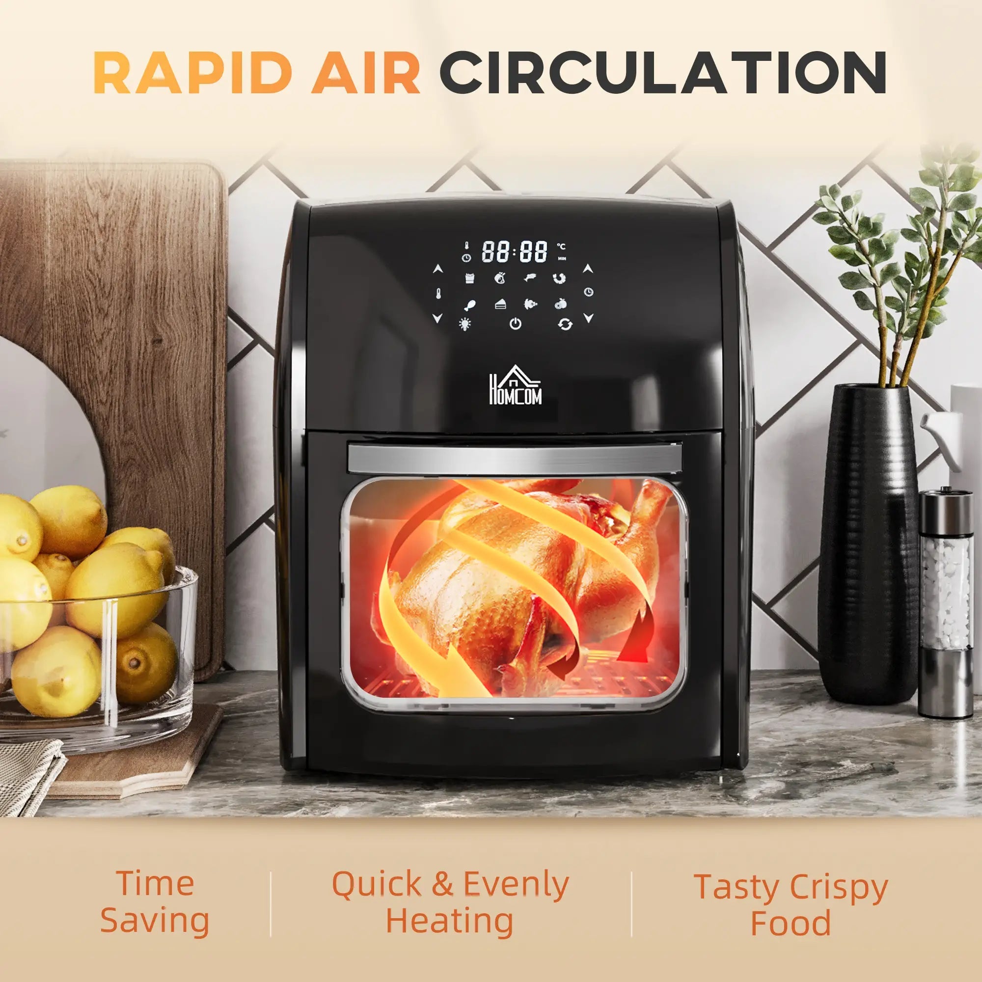 12L 8 in 1 Digital Air Fryer Oven with Roast, Bake, Dehydrate, 8 Preset Modes, Rapid Air Circulation, Timer, Inner Light, Memory Function, 1800W, Dish Wash Accessory, Black 4.9 Bargain Clearance Centre