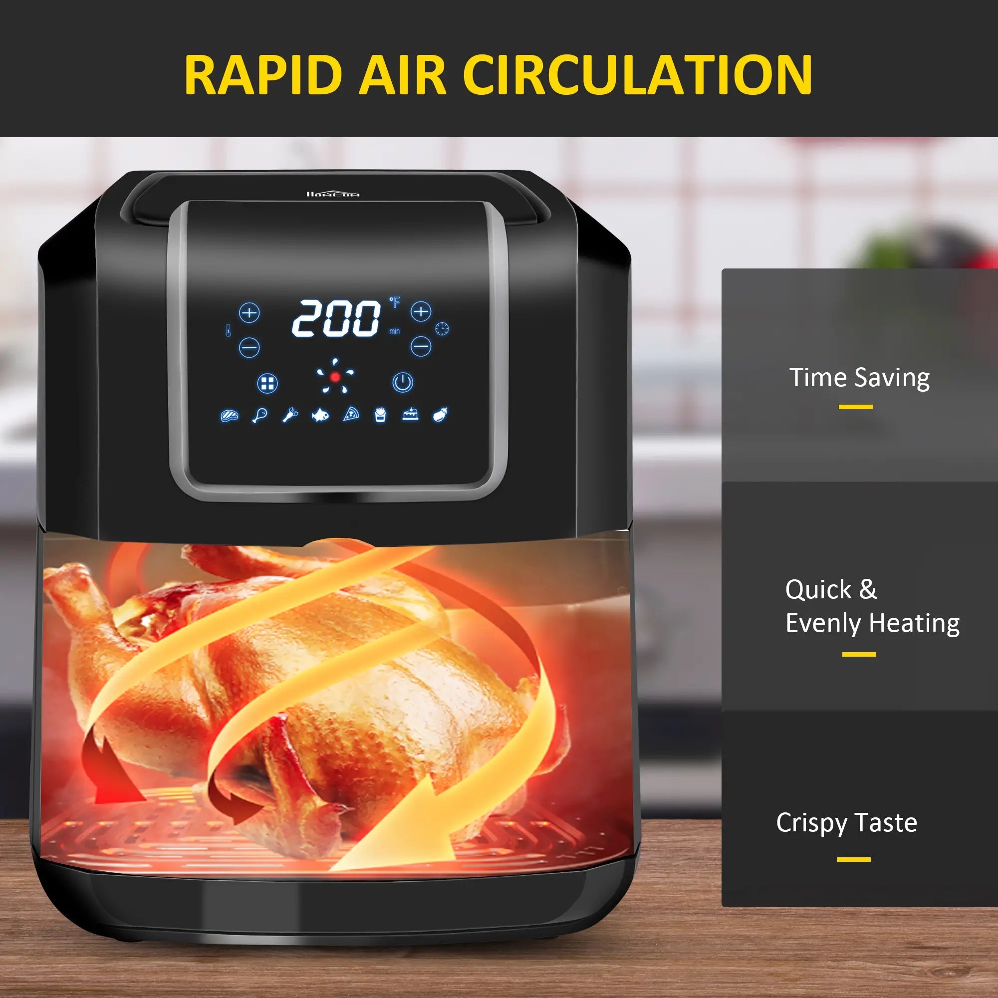 6.5L Single Basket Air Fryer, 80-200°C Temperature, Black and Grey Bargain Clearance Centre