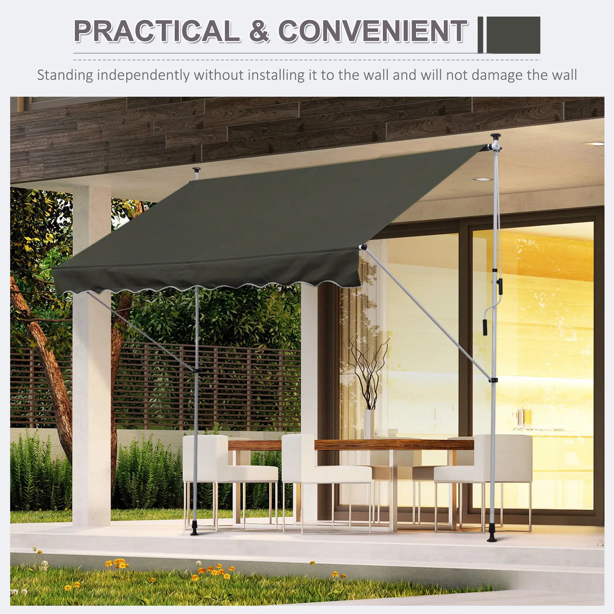 3x1.5m Adjustable Outdoor Aluminium Frame Awning Grey