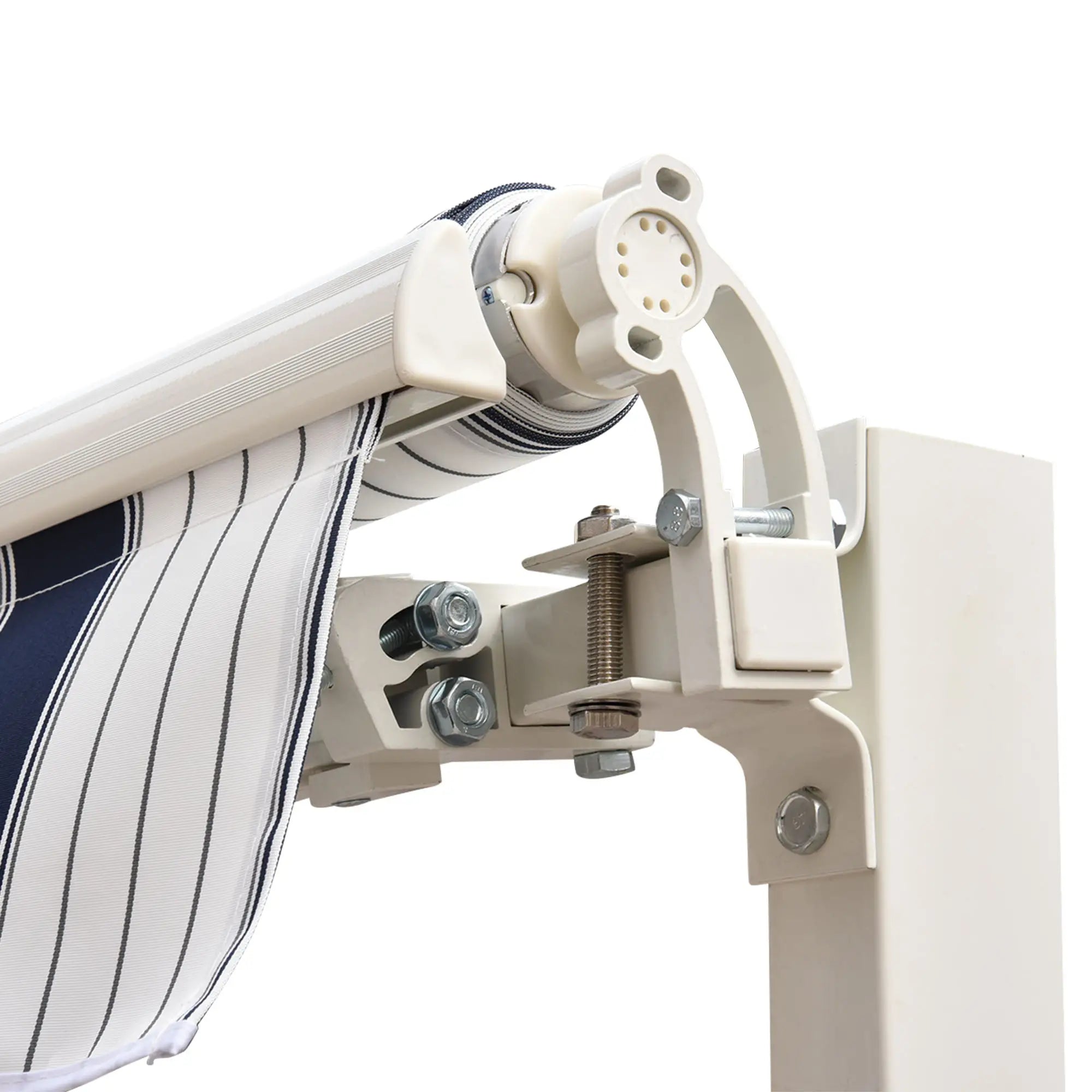 Manual Retractable Awning, 2.5x2 m-Dark Blue/White Stripes