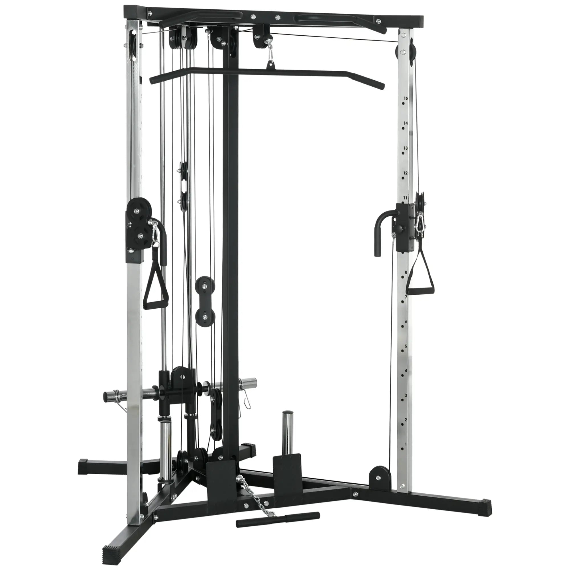 Home Gym Machine, Multifunctional Gym Equipment with High and Low Pulleys, Pull Up Bar, 15-Position Adjustable Strength Training Workout Station for Full Body Fitness