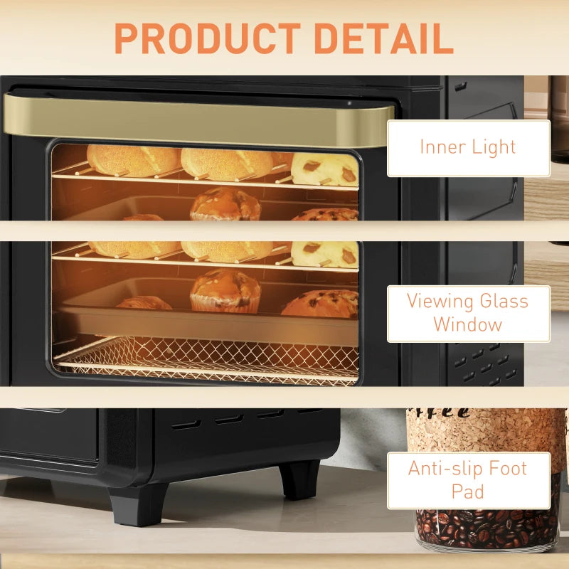 10L Air Fryer Oven, Mini Oven, Oil Free Cooking, Grill, Roast, Bake, with Adjustable Temperature, Timer, Dishwasher Safe, 1000W, Black