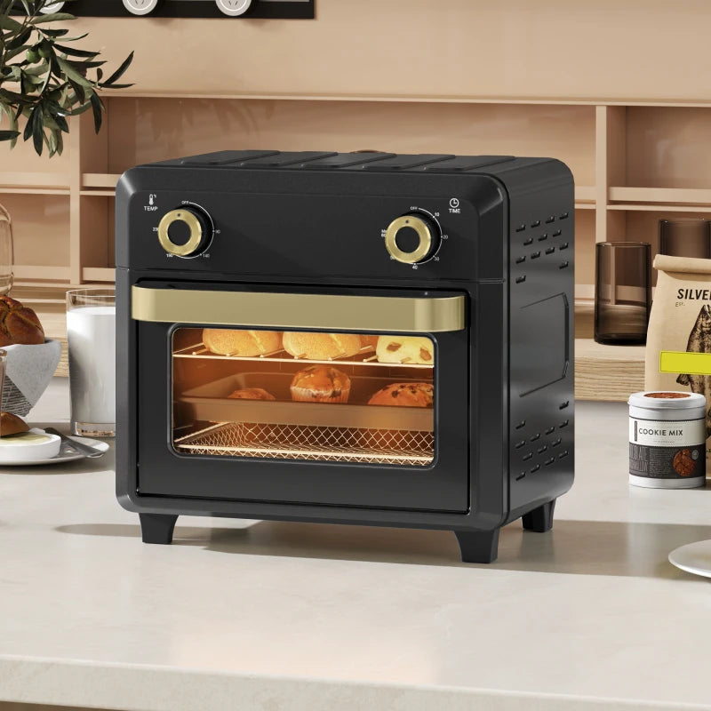 10L Air Fryer Oven, Mini Oven, Oil Free Cooking, Grill, Roast, Bake, with Adjustable Temperature, Timer, Dishwasher Safe, 1000W, Black