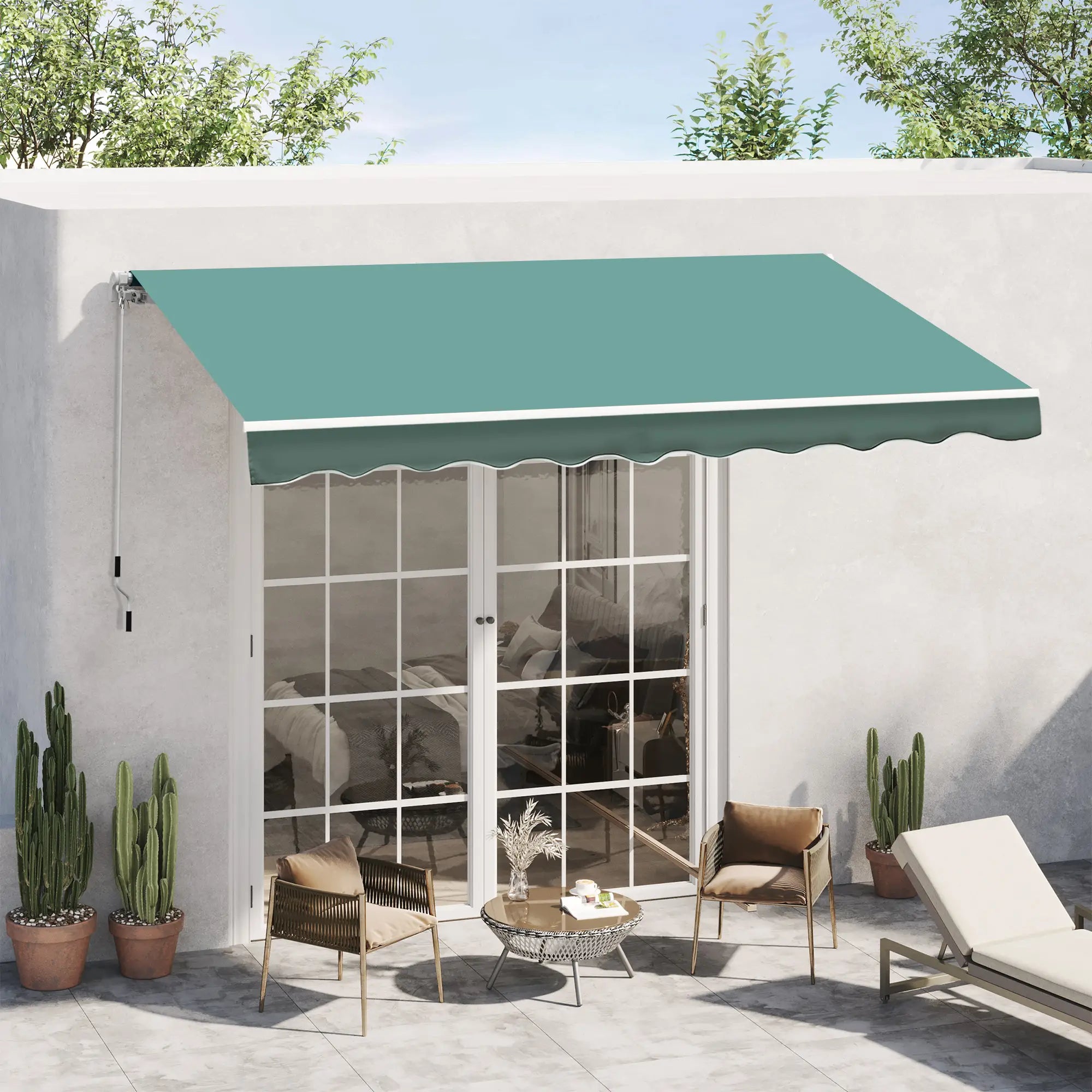 3x2.5 m Sun Shade Canopy Garden Patio Manual Retractable Awning Canopy-Dark Green