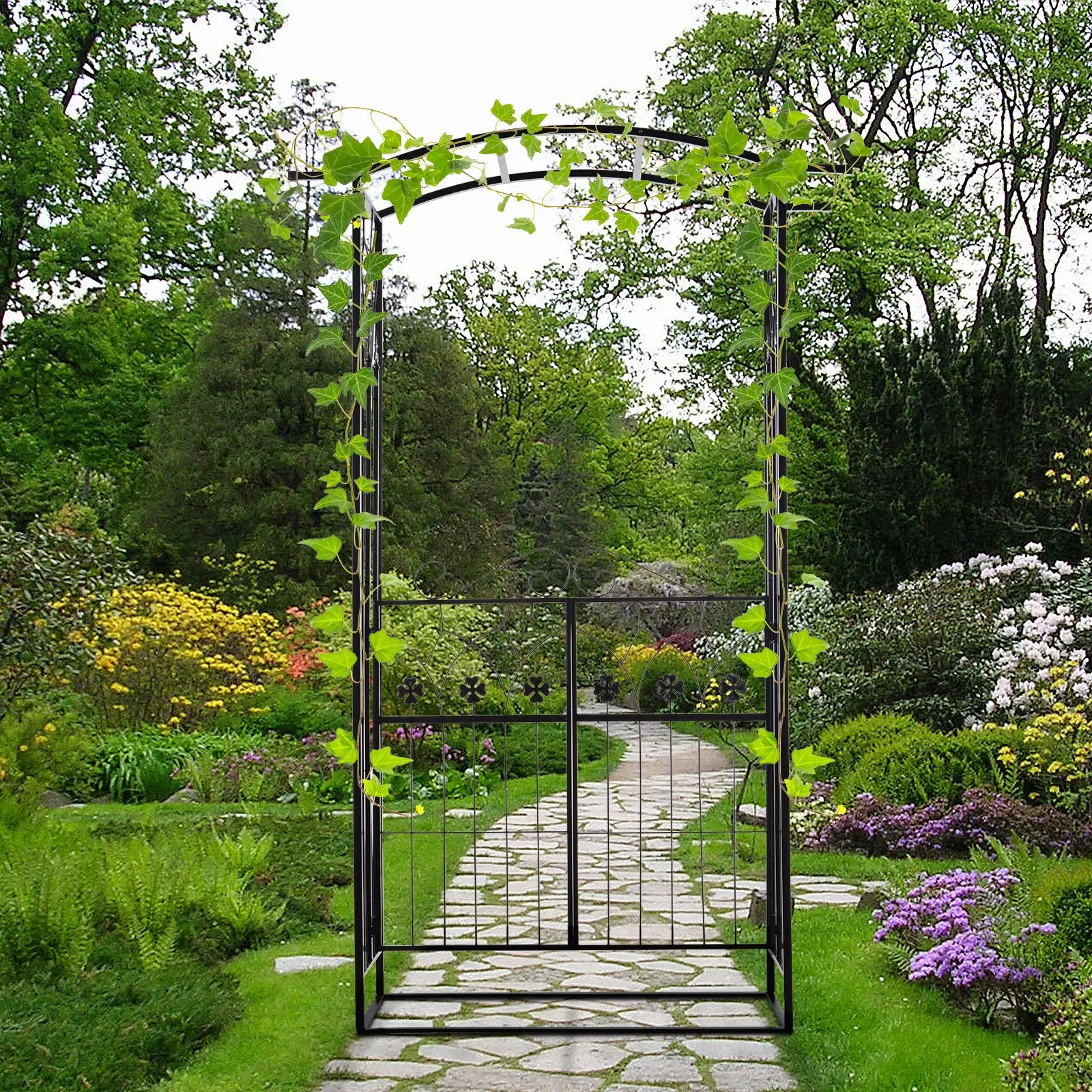Garden Outdoor Entrance Arch with Door Outdoor Patio Decoration for Rose Trellis Arbour Climbing Plant 131L x 49W x 200Hcm