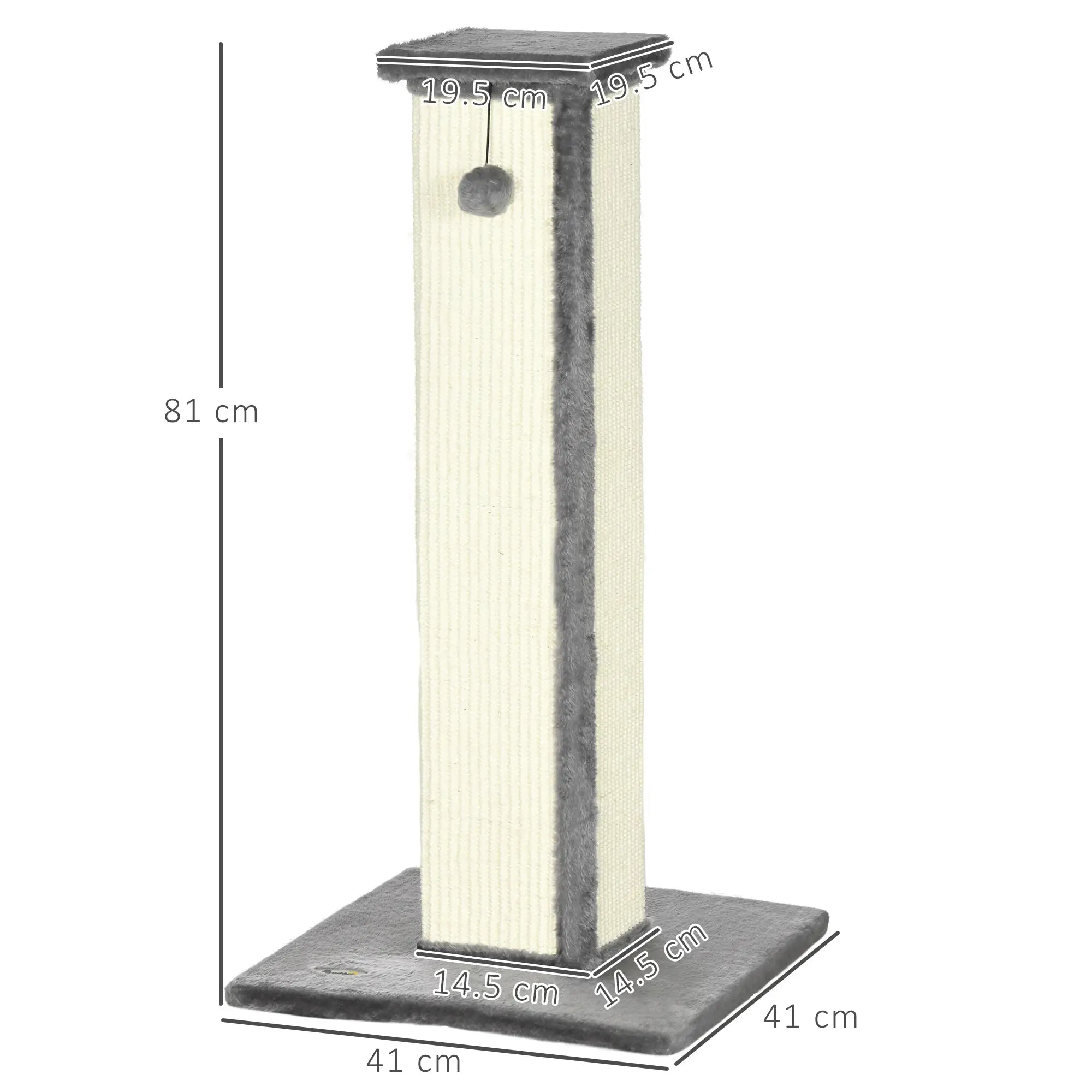 81cm Cat Scratcher, Vertical Full Scratcher w/ Natural Sisal Rope, Hanging Ball, Soft Plush - Grey