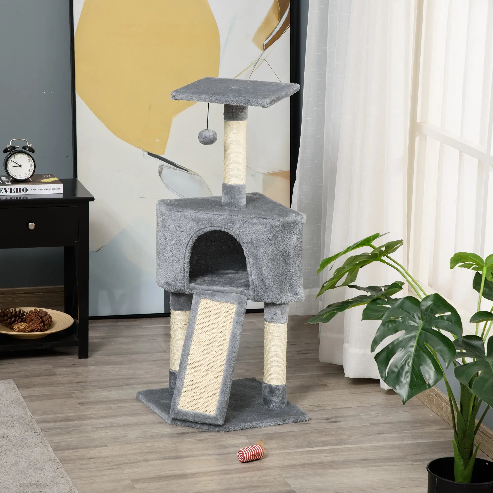 Corner Cat Tree for Indoor Cats, Kitten Tower with Scratching Post House Ladder Toy - Grey