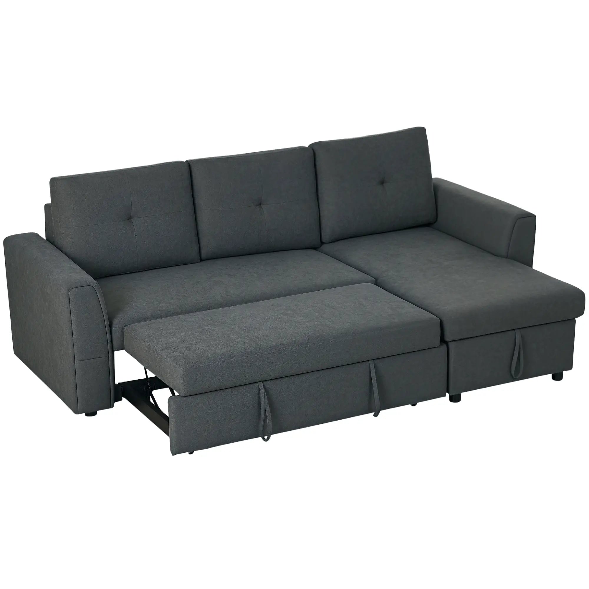3 Seater Sofa Bed, L Shaped Pull Out Sofa Bed with Storage, Convertible Click Clack Settee Sectional Sleeper Futon for Living Room, Office, Dark Grey
