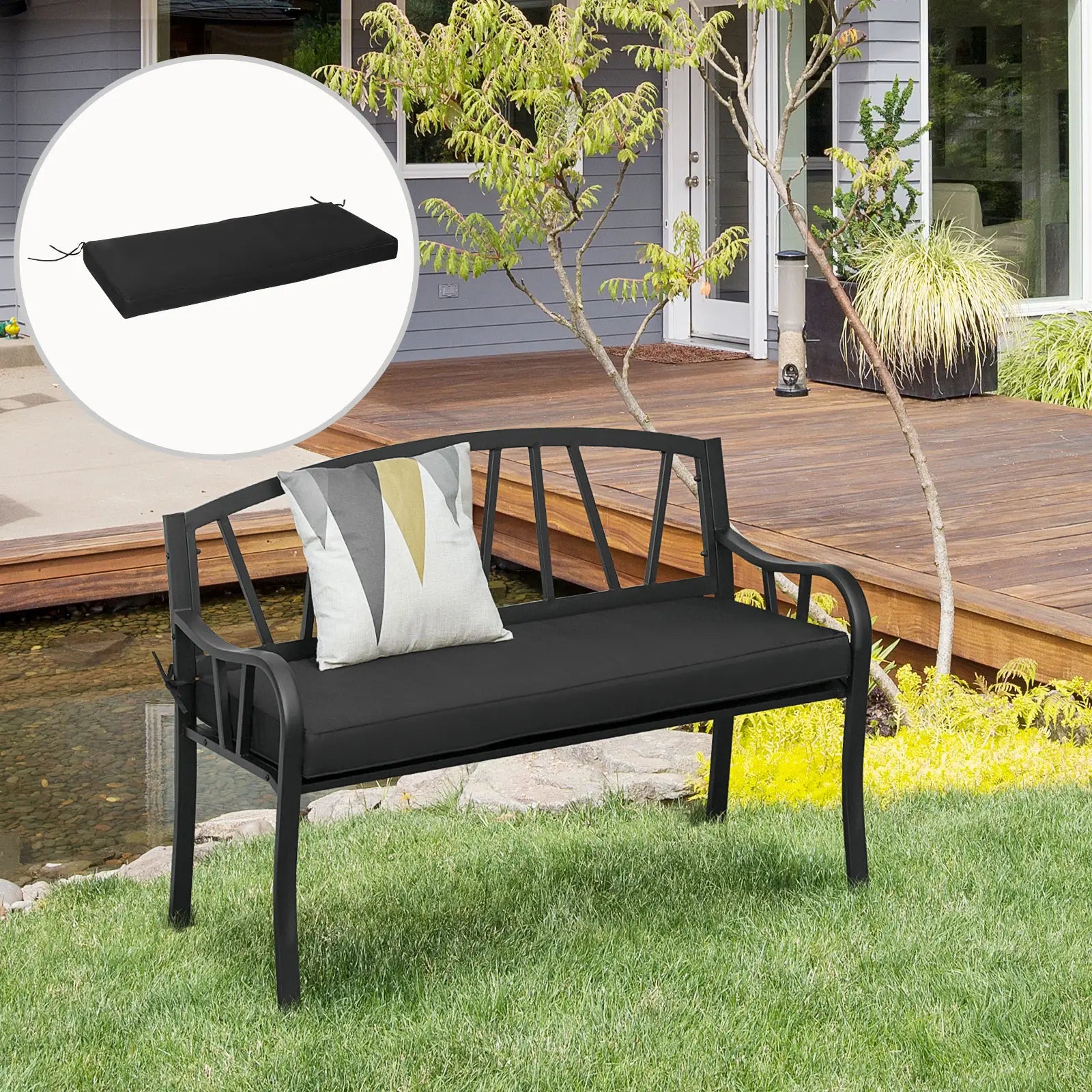 Garden Bench Cushion 2 Seater Loveseat Seat Pad for Patio Swing Furniture for Indoor & Outdoor Use, 120 x 50 x 8 cm, Black